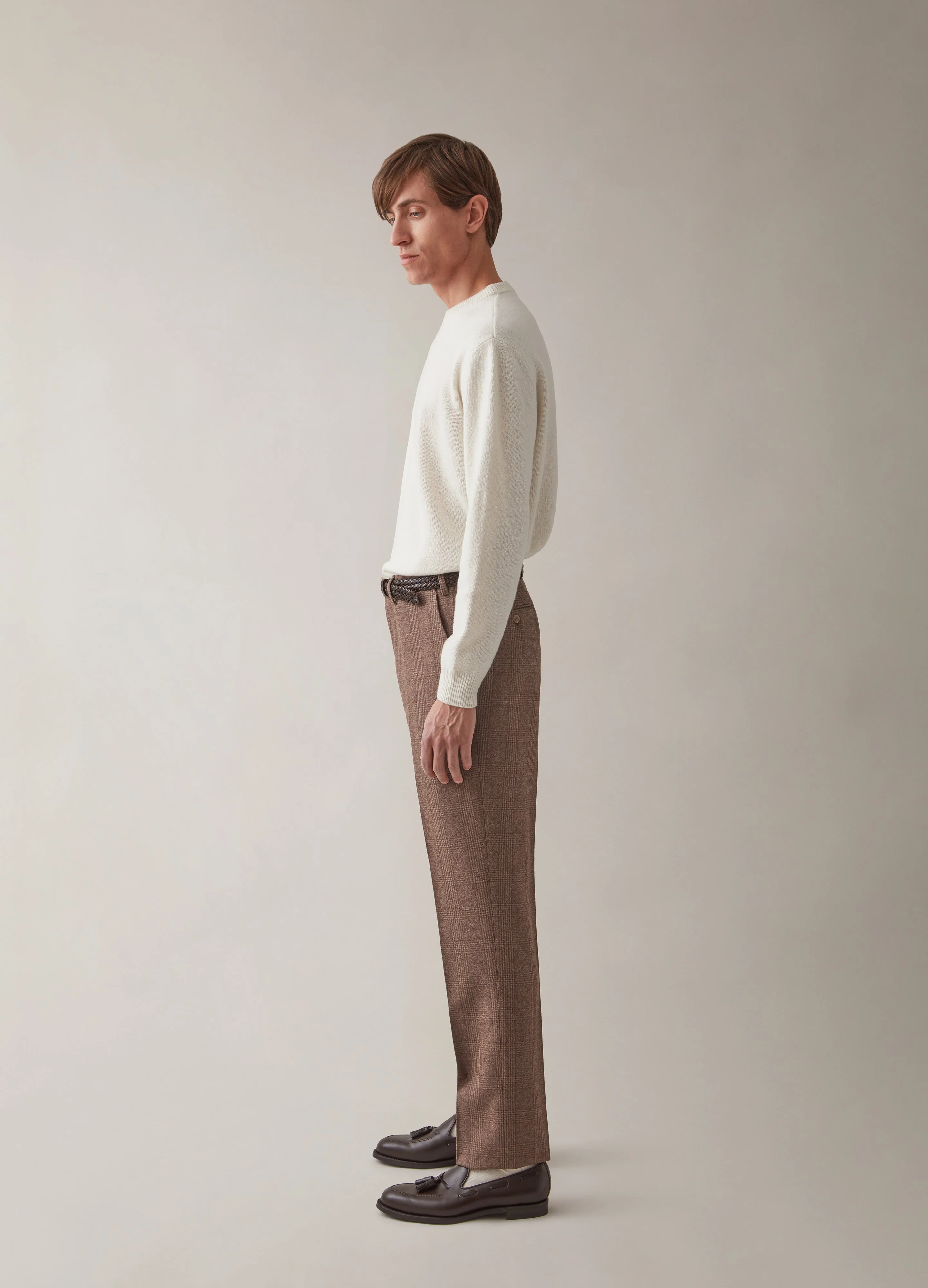 Alf Glencheck Flannel Trousers - Brown - Image 4