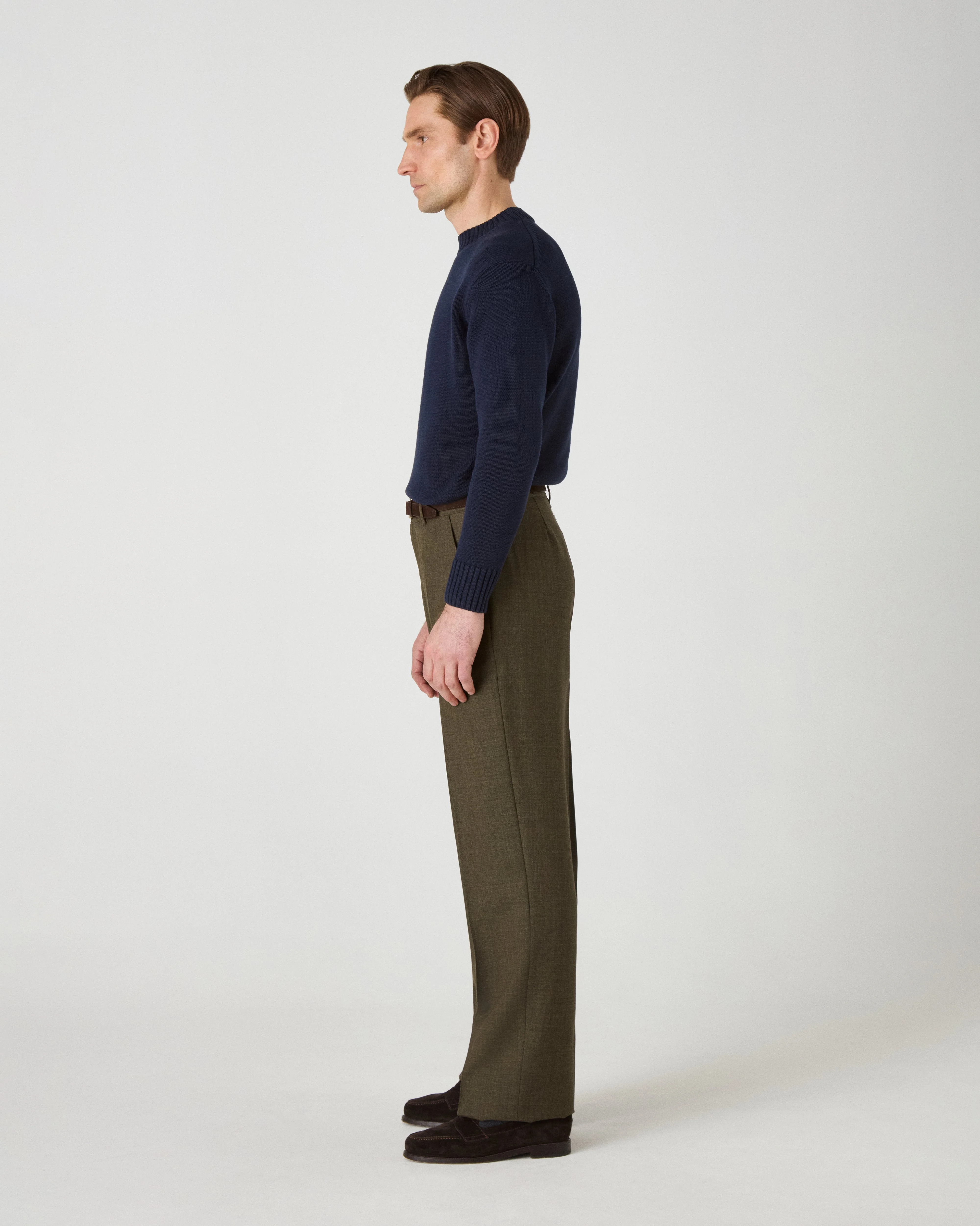 Alfredo High Twist Wool Trousers - Moss Green - Image 3