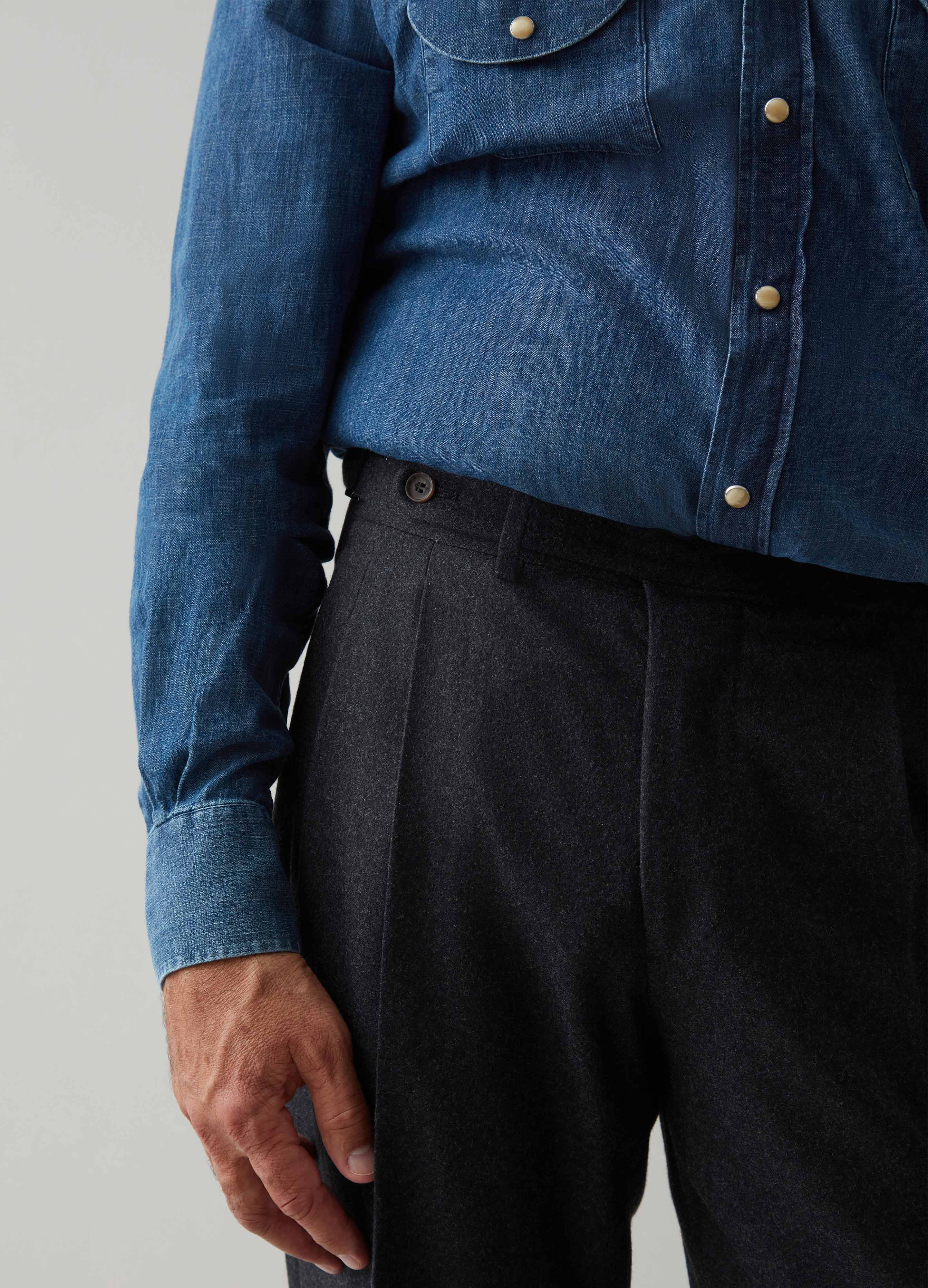 Antonio Flannel Trousers - Charcoal - Image 3