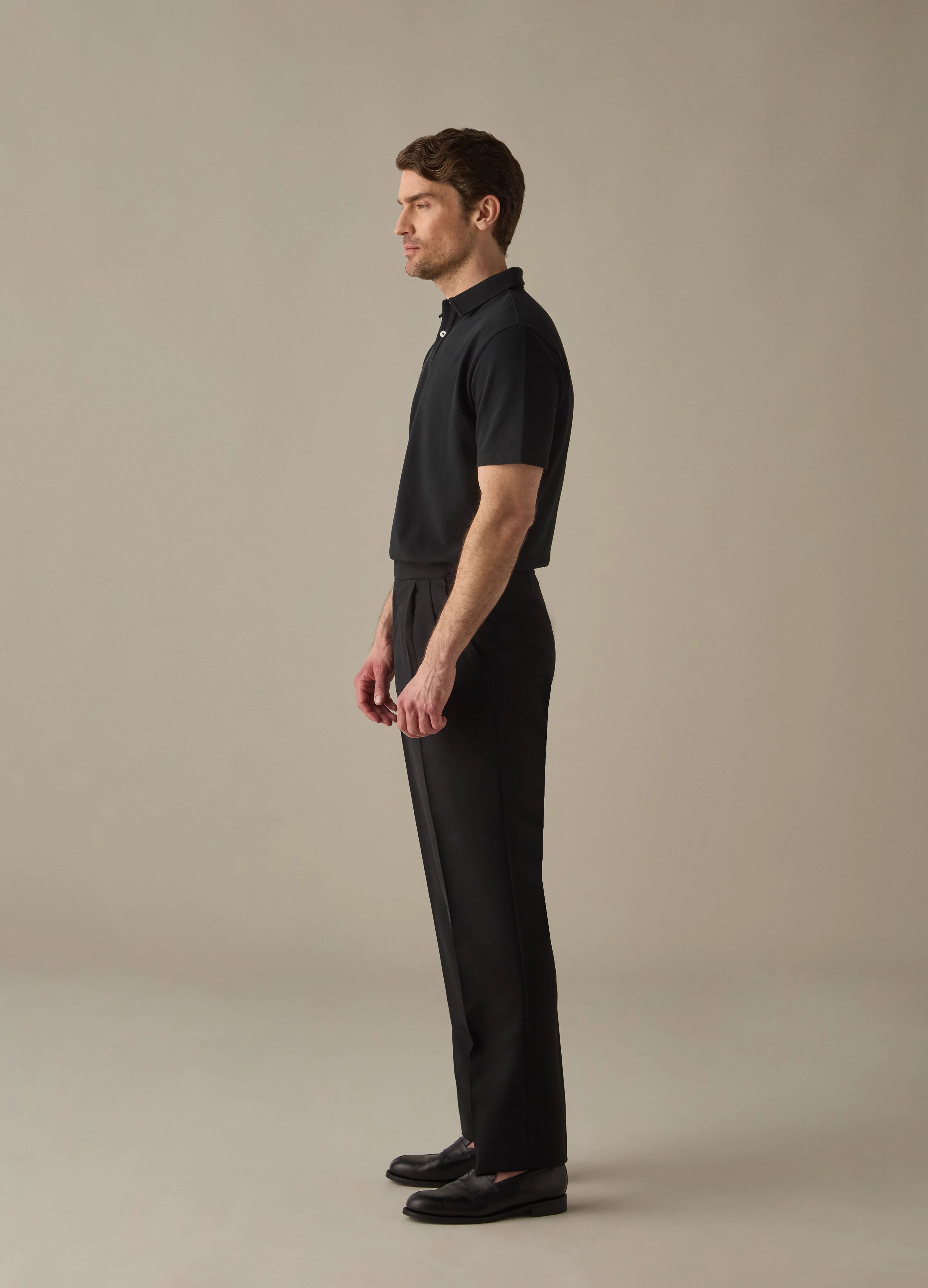 Antonio High Twist Wool Trousers - Black - Image 2