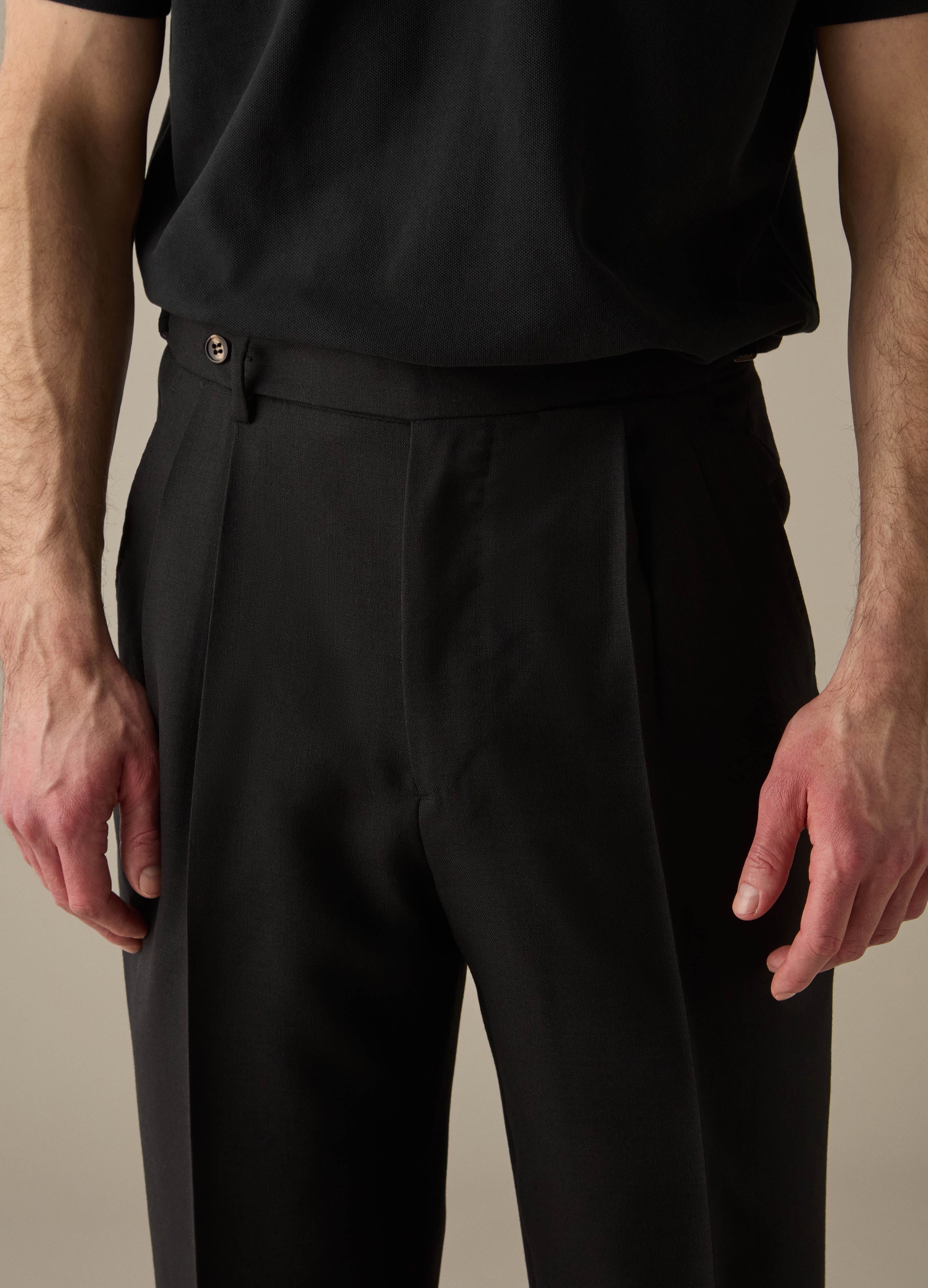 Antonio High Twist Wool Trousers - Black - Image 3