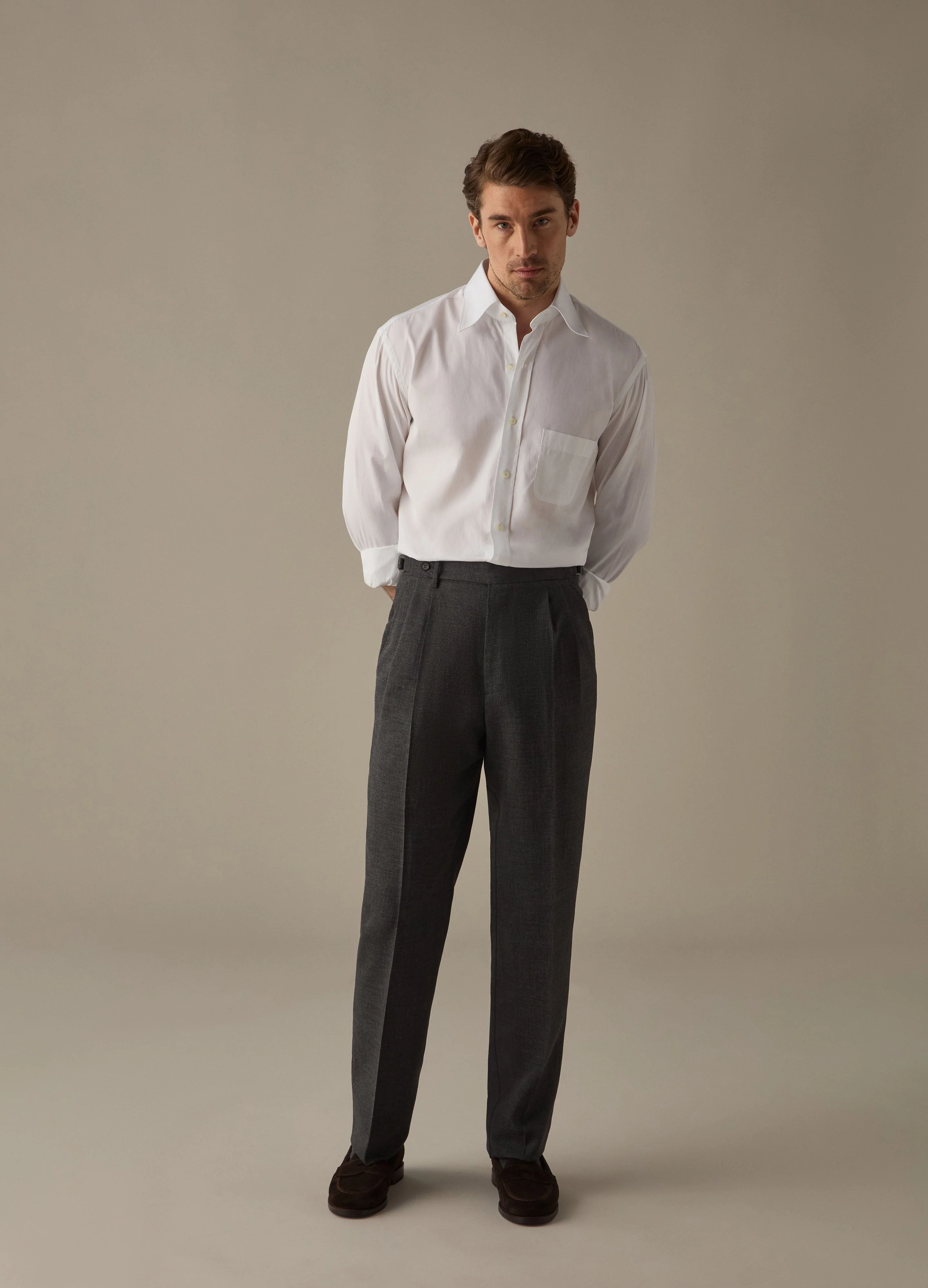 Antonio High Twist Wool Trousers - Mid Grey