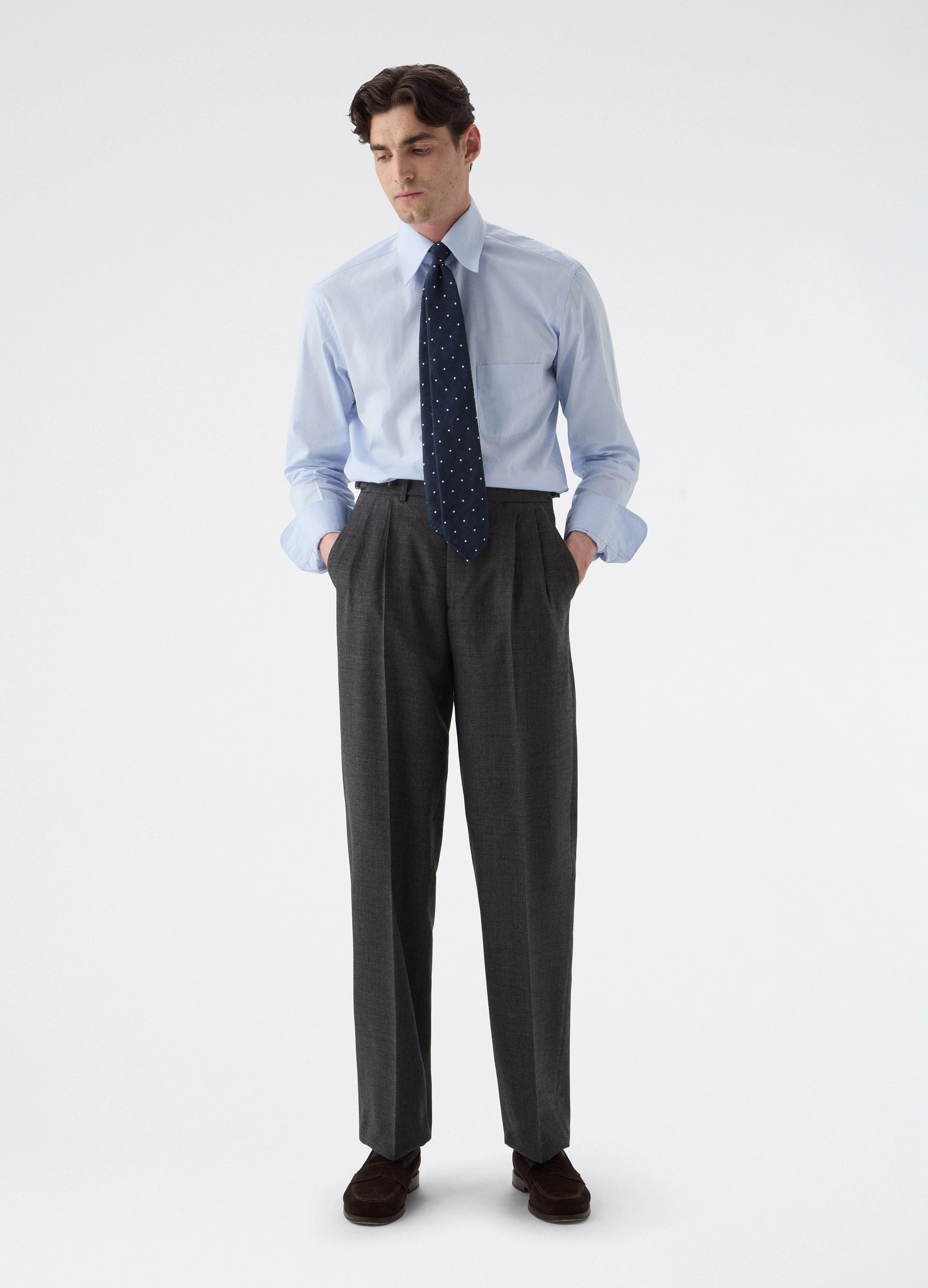 August High Twist Wool Trousers - Mid Grey