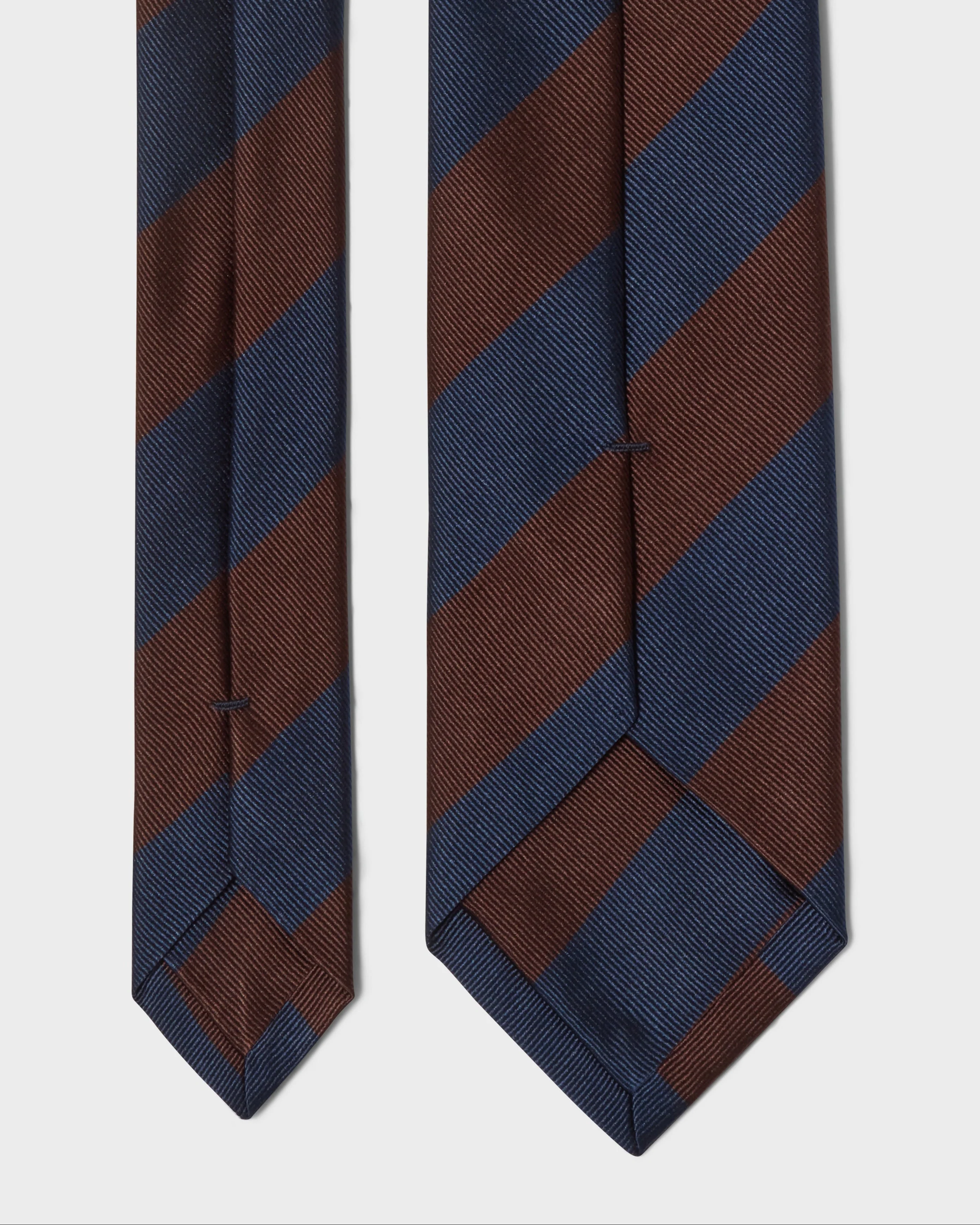 Block Stripe Silk Tie - Brown/Navy - Image 3