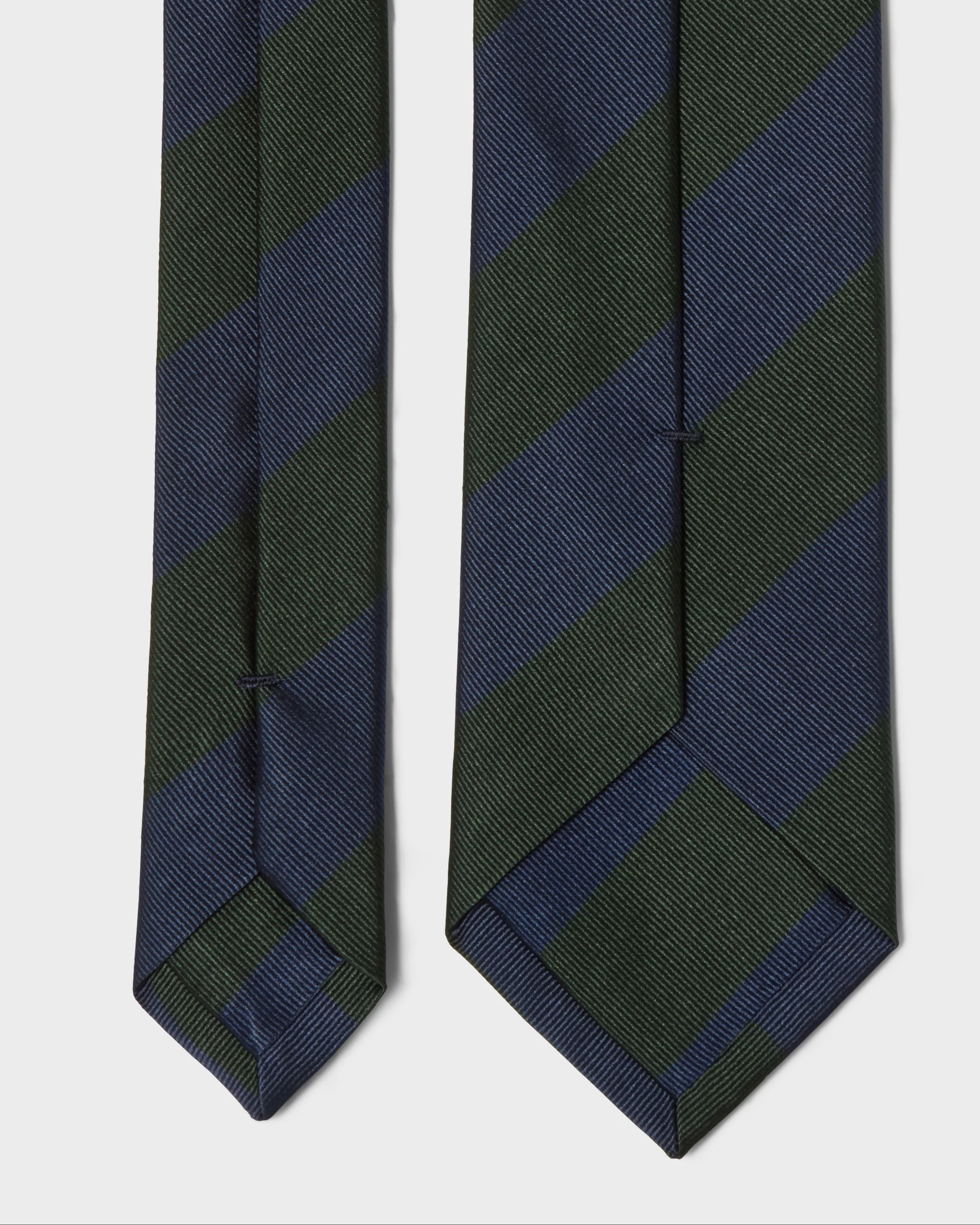 Block Stripe Silk Tie - Navy/Bottle Green - Image 3