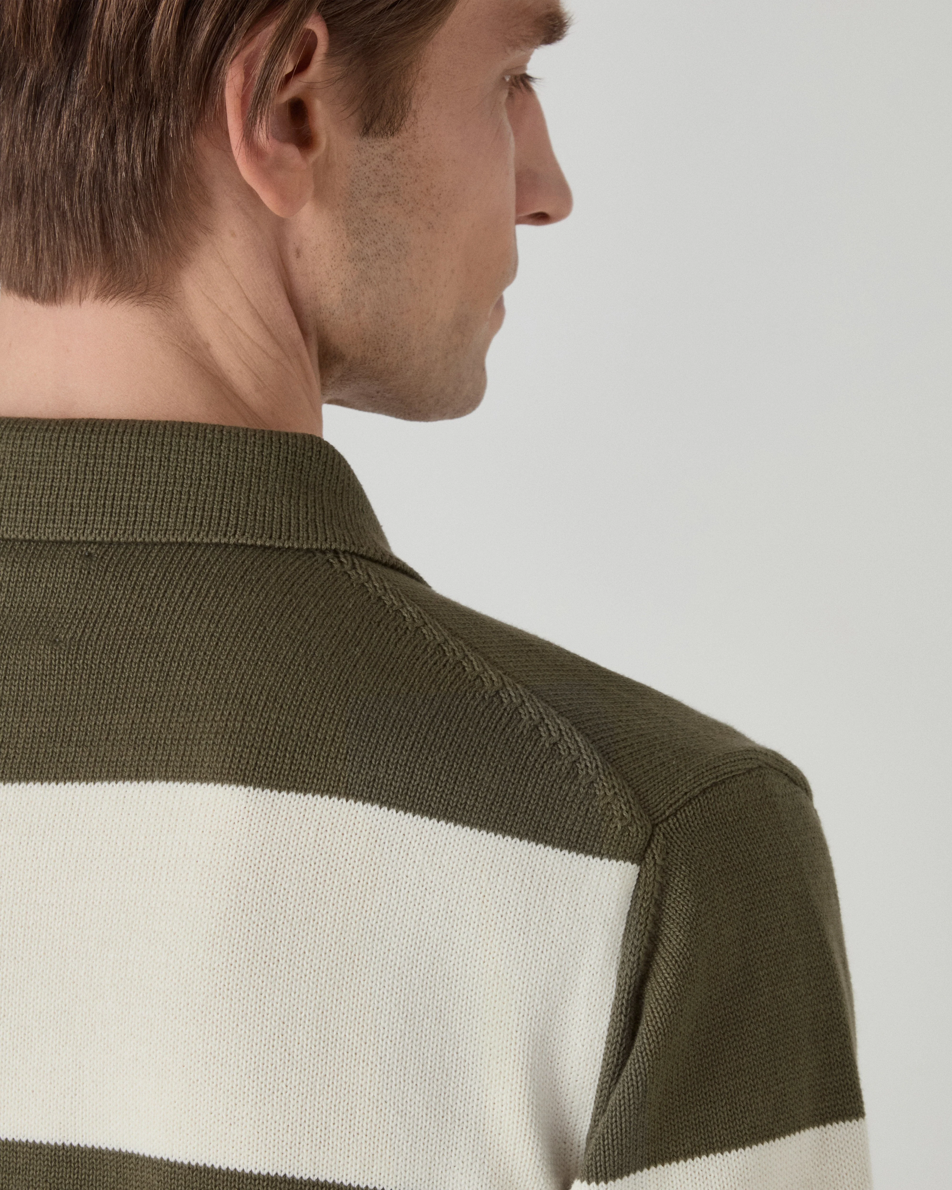 Bror Knitted Polo - Ivory/Olive - Image 3