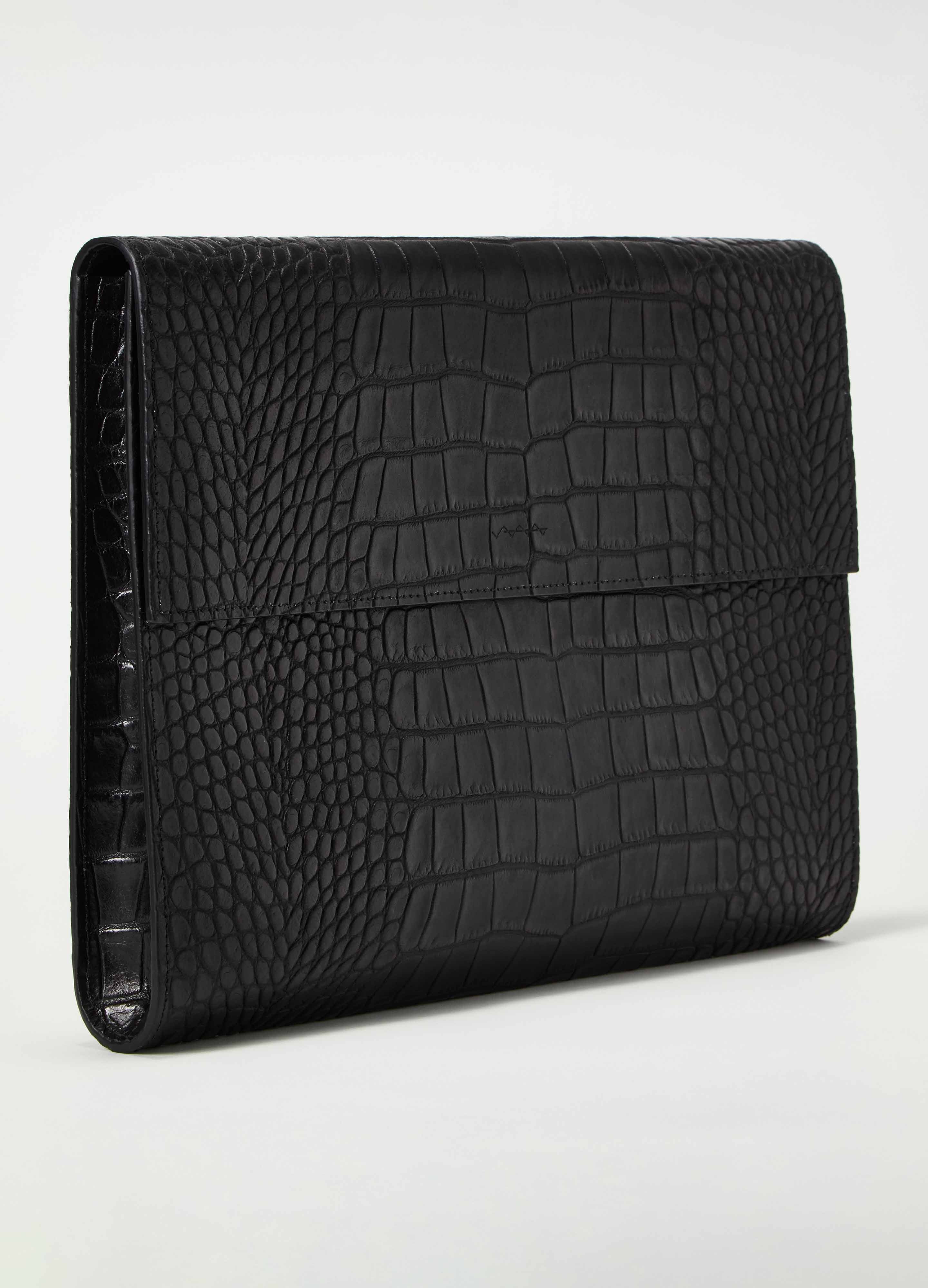 Croco Calf Laptop Portfolio - Black - Image 3