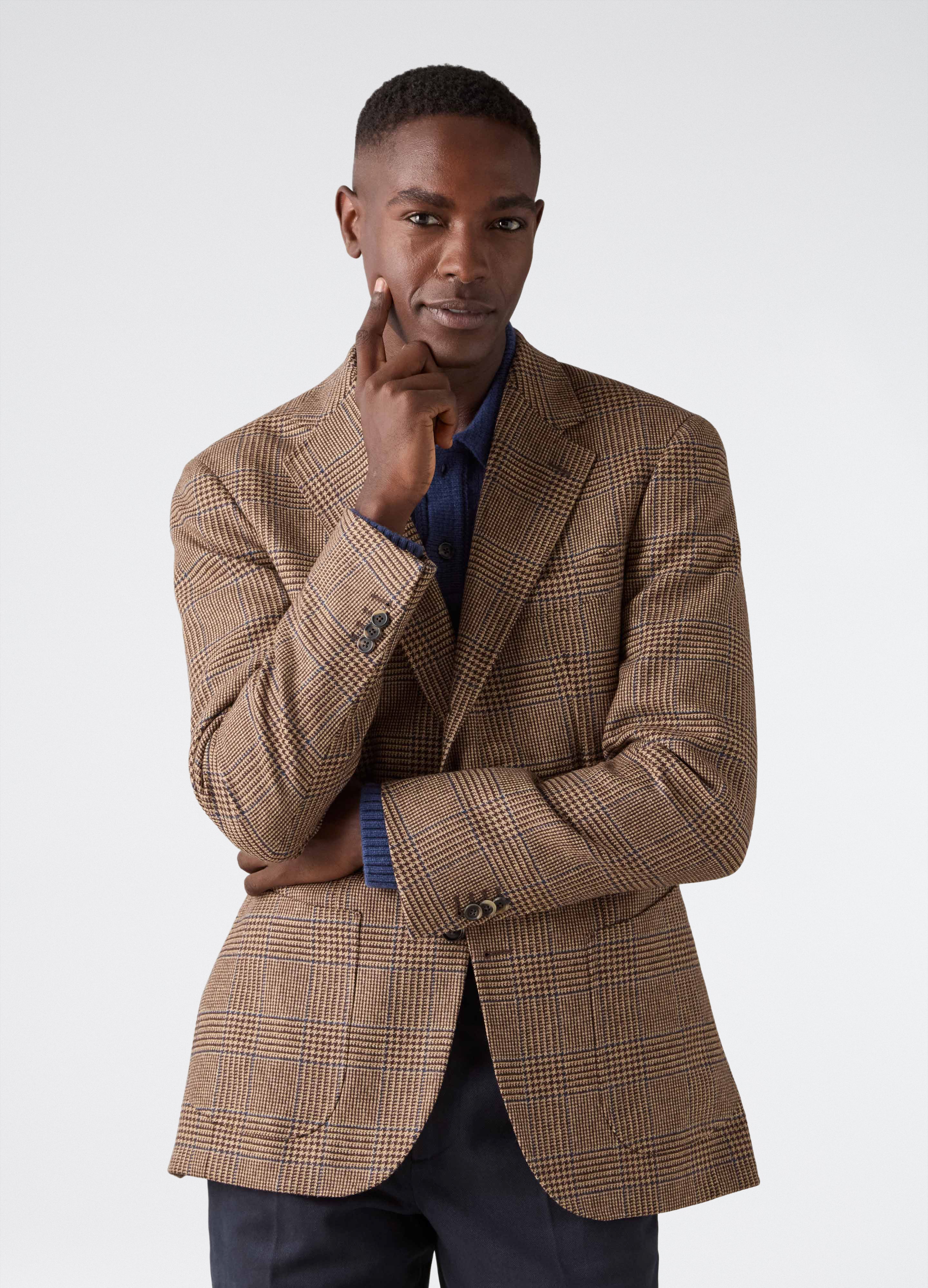 Don Sport Glencheck Tweed Jacket - Beige/Blue - Image 3