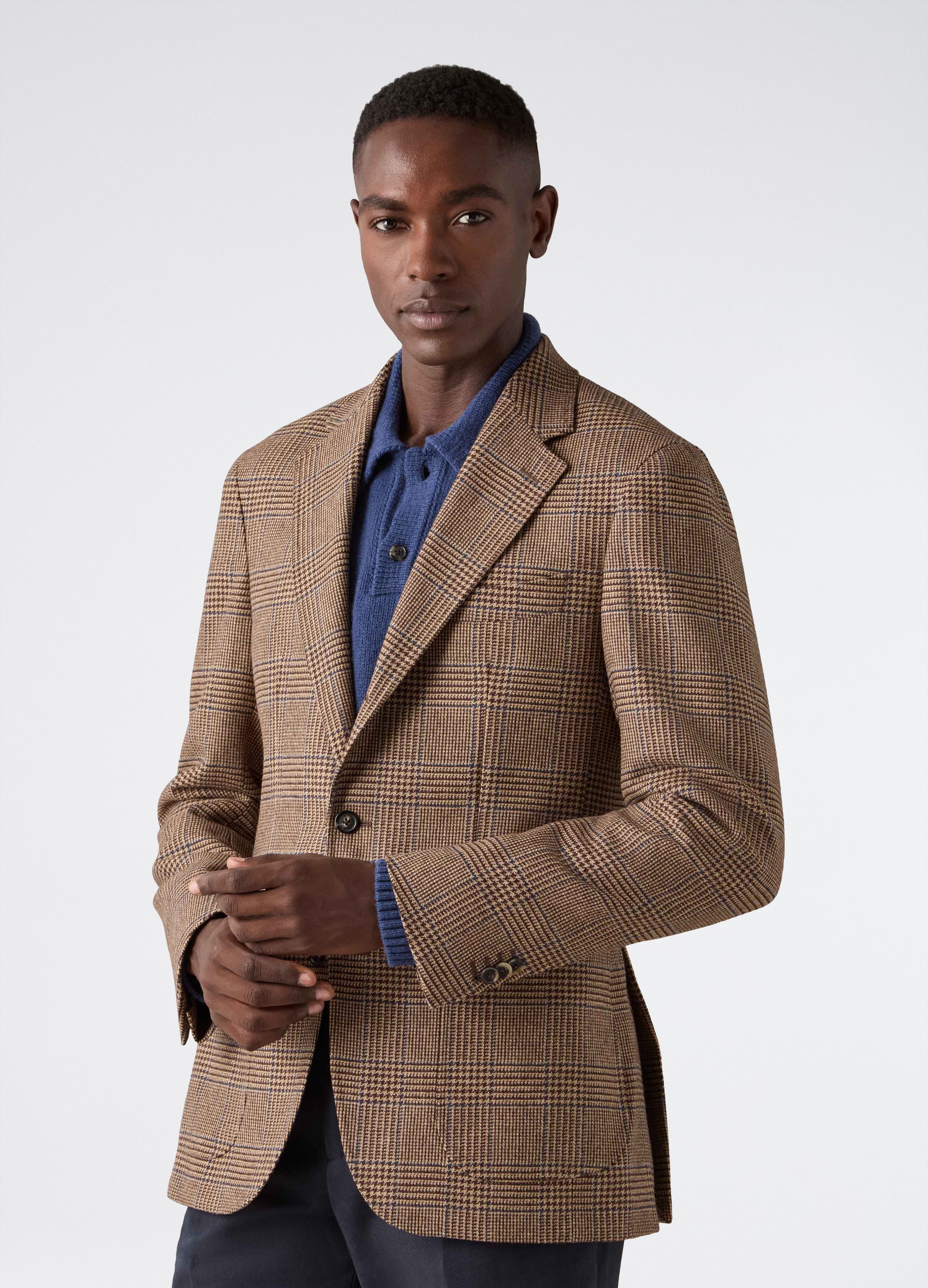 Don Sport Glencheck Tweed Jacket - Beige/Blue - Image 4
