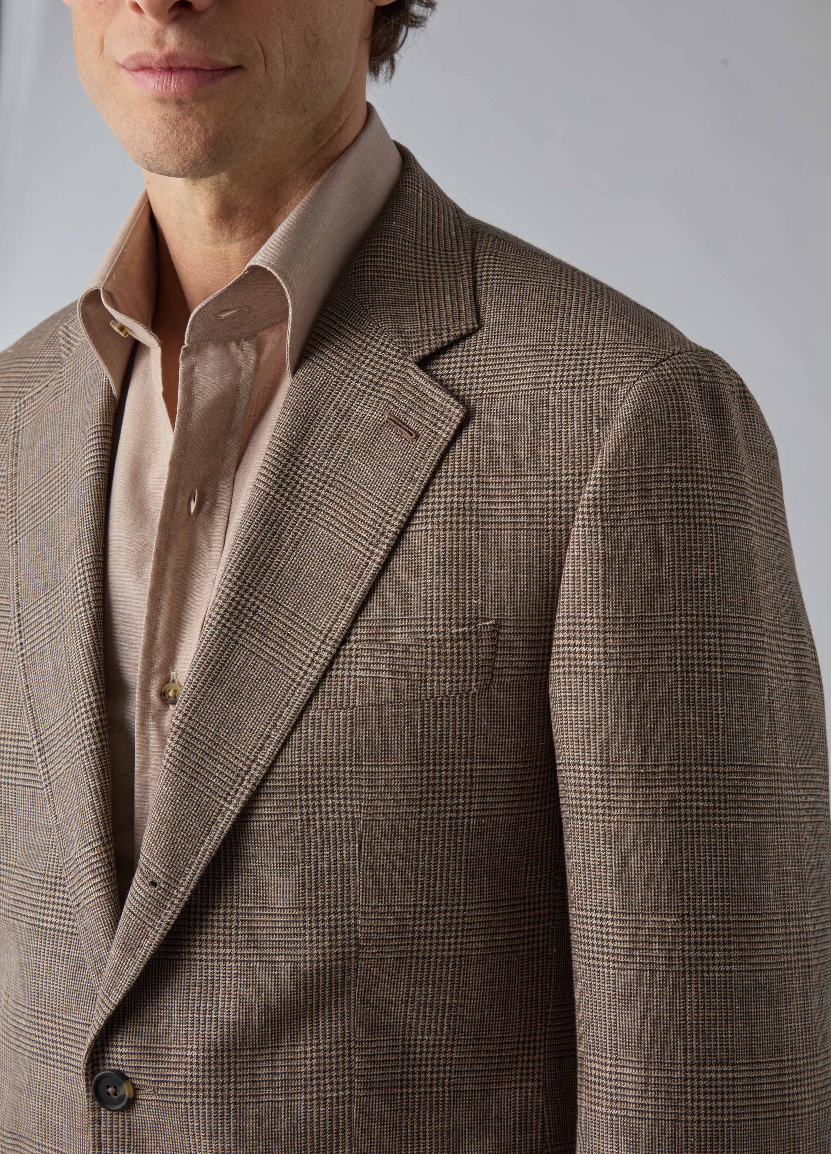 Don Sport Wool/Linen Glencheck Jacket - Brown/Beige - Image 2