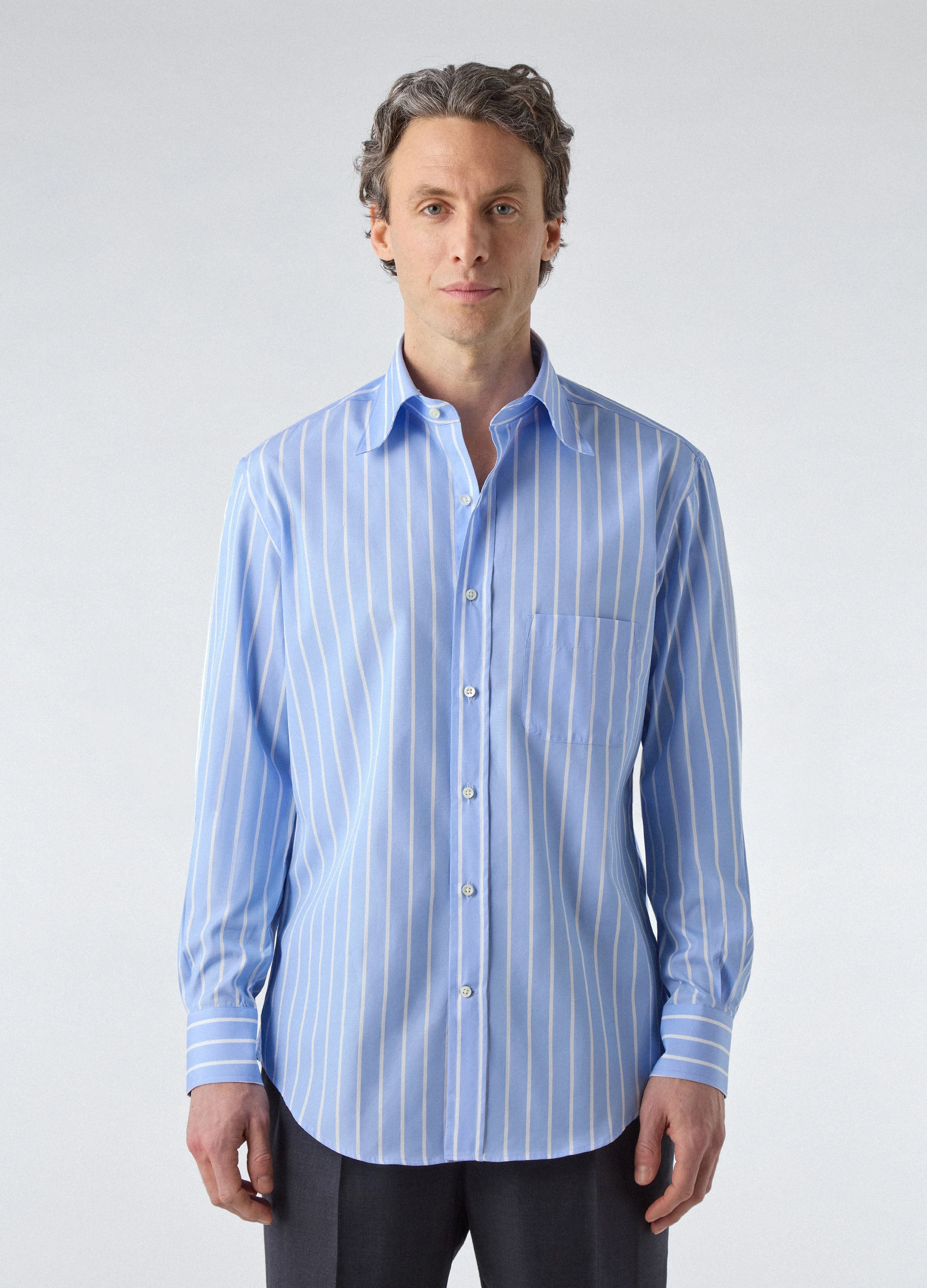 Fabian Poplin Turndown Collar Shirt - Blue/White - Image 4