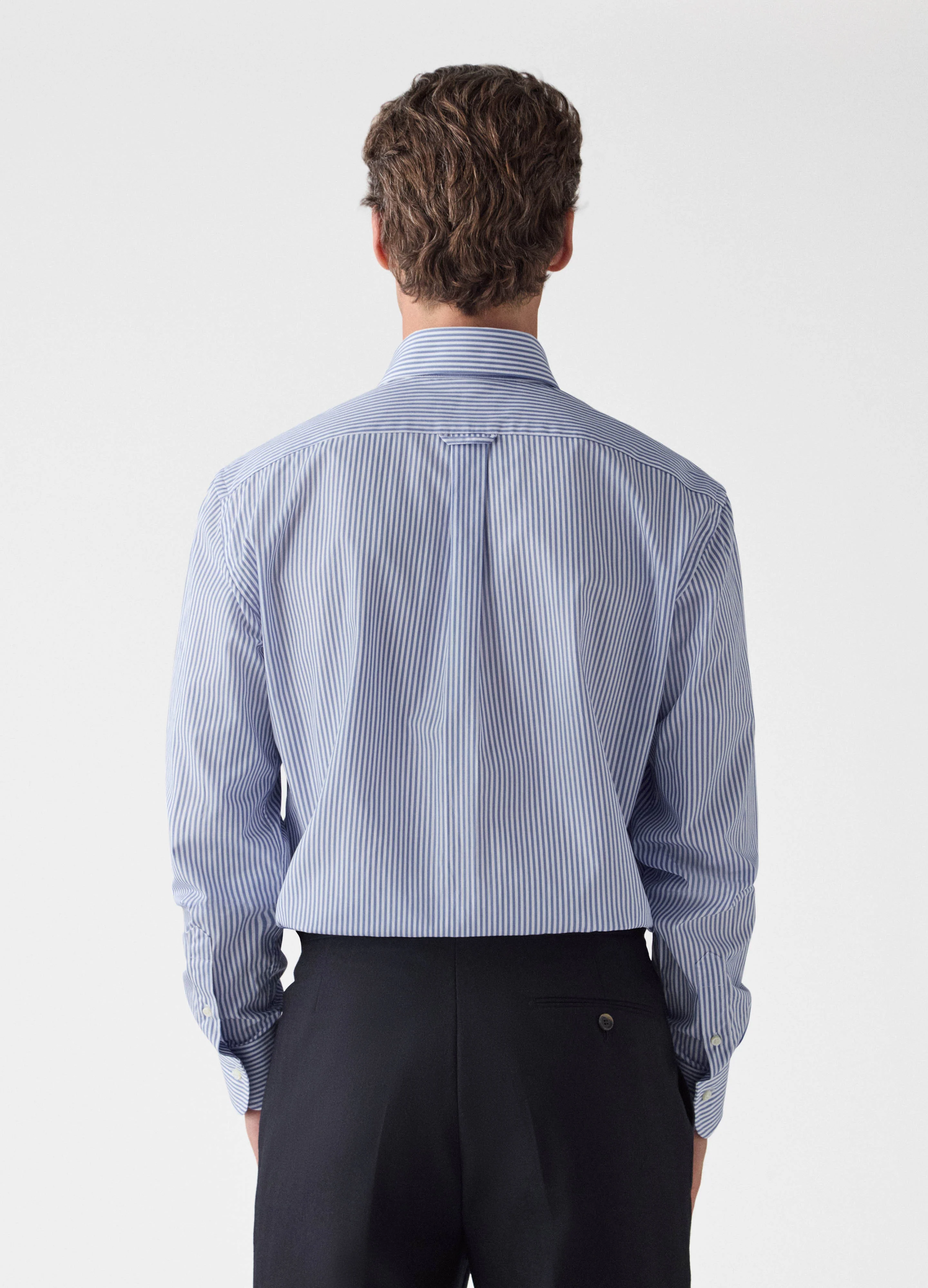 Fabian Poplin Turndown Collar Shirt - White/Blue - Image 3