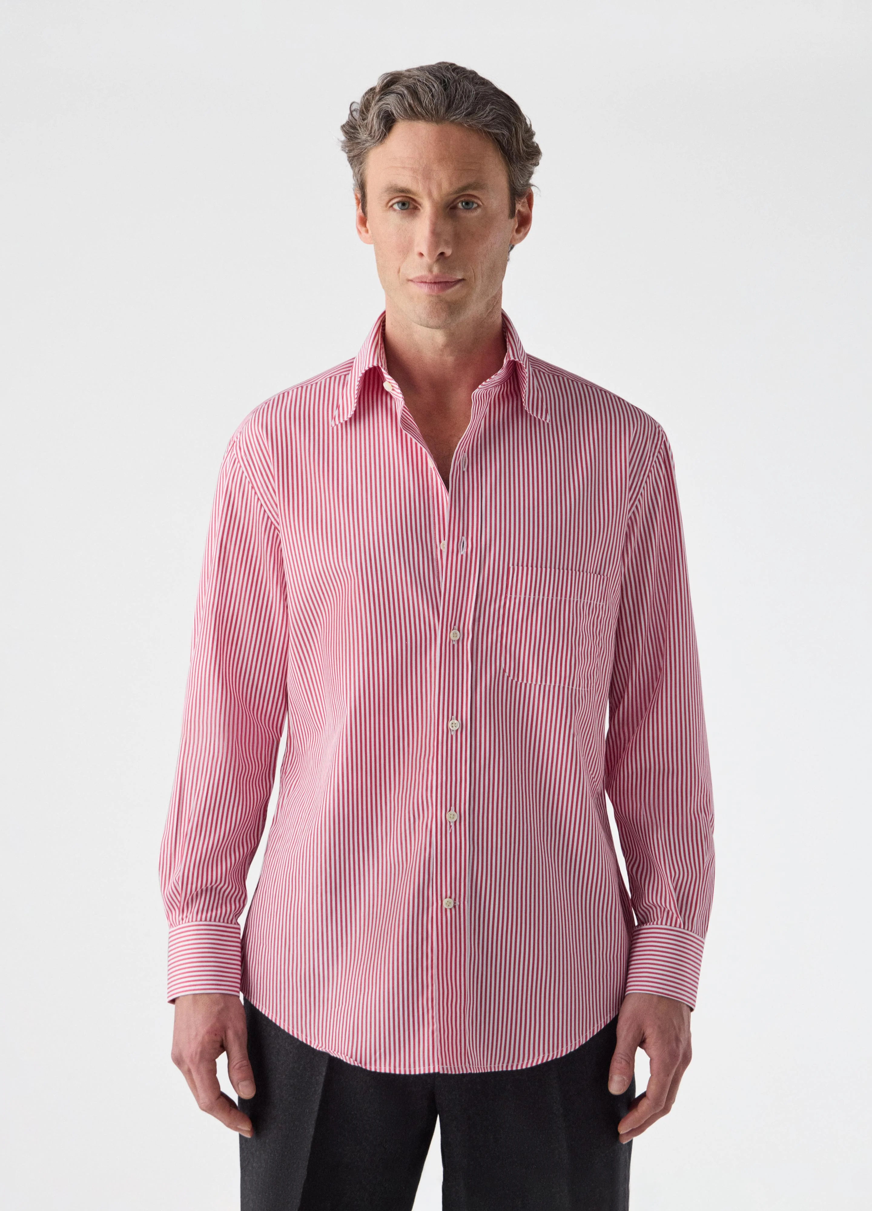 Fabian Poplin Turndown Collar Shirt - White/Red - Image 4