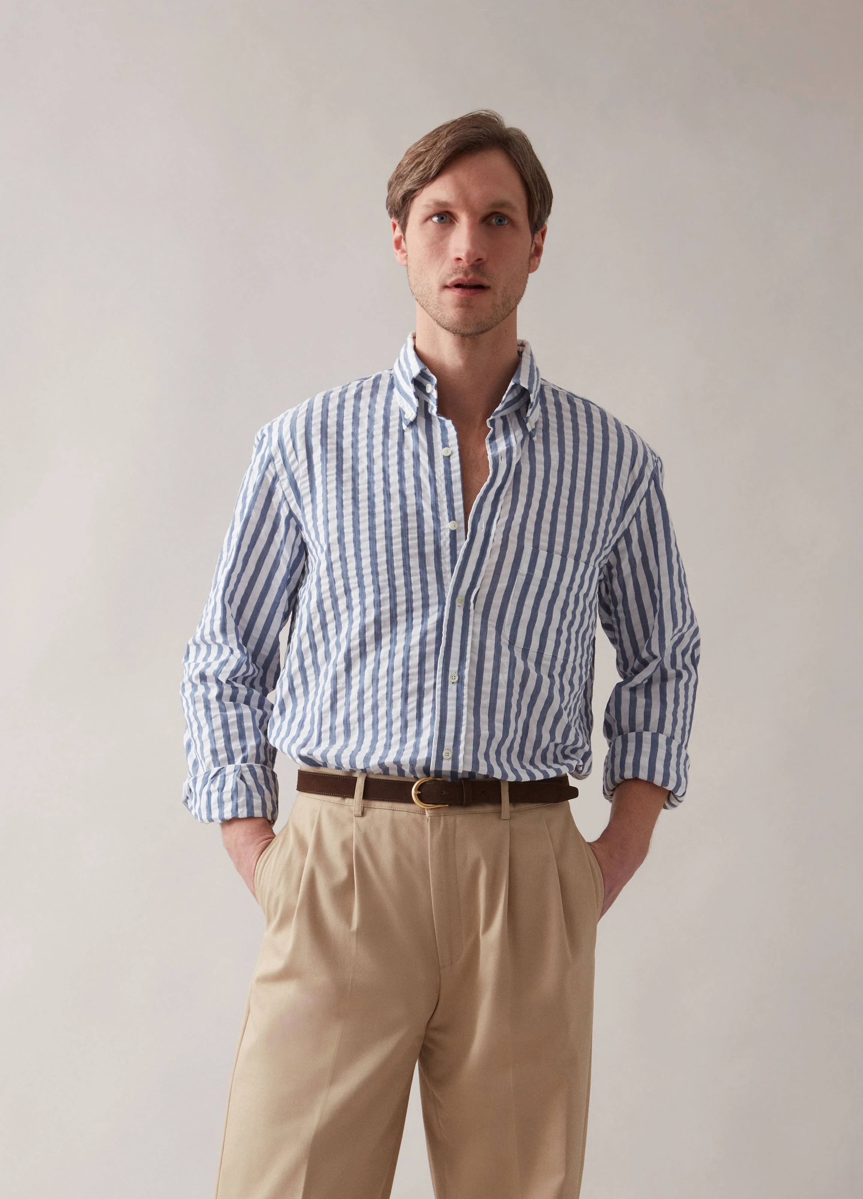 Ferdinand Button Down Shirt - White/Blue