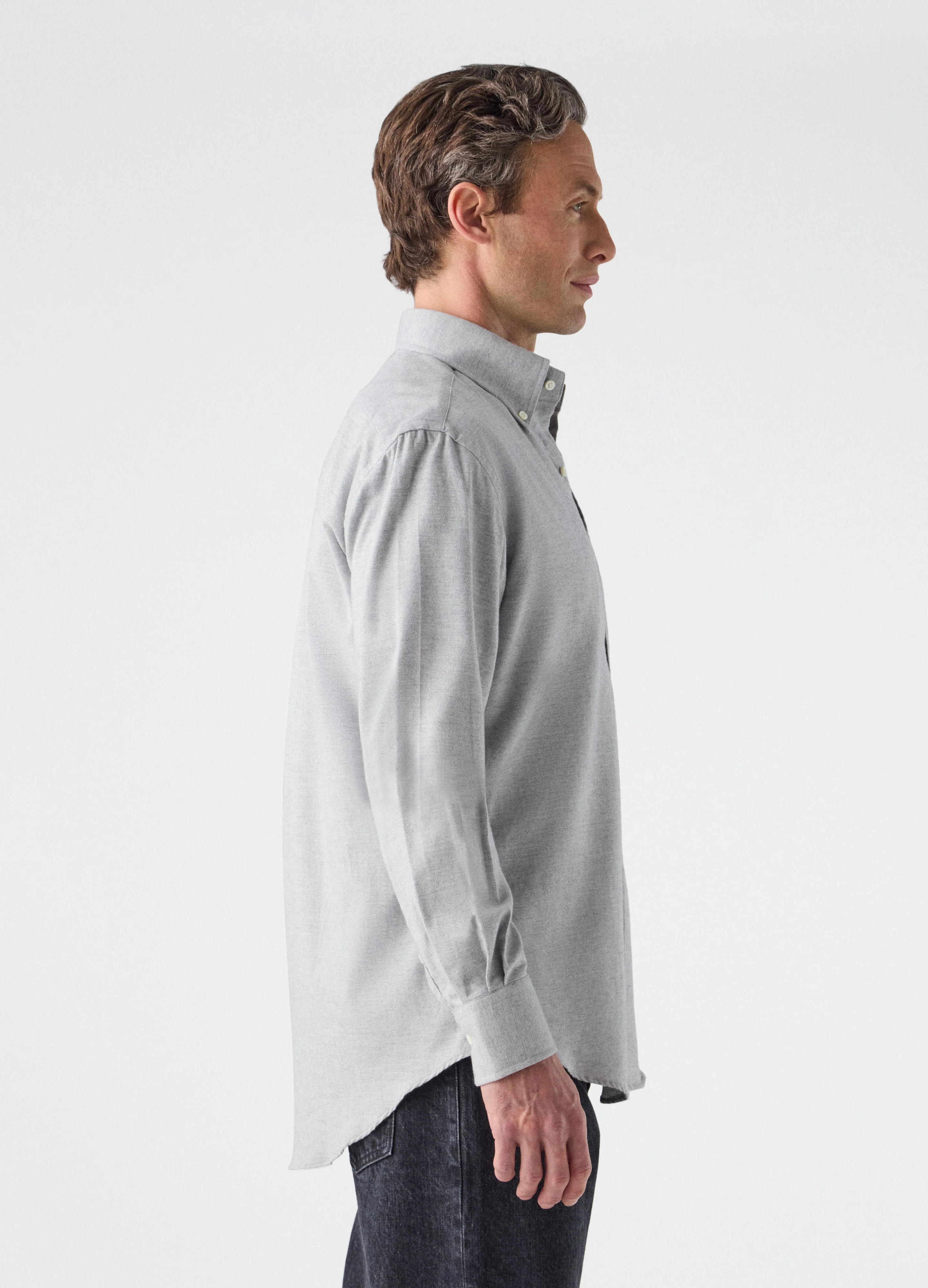 Ferdinand Cotton/Cashmere Button Down Shirt - Light Grey - Image 3