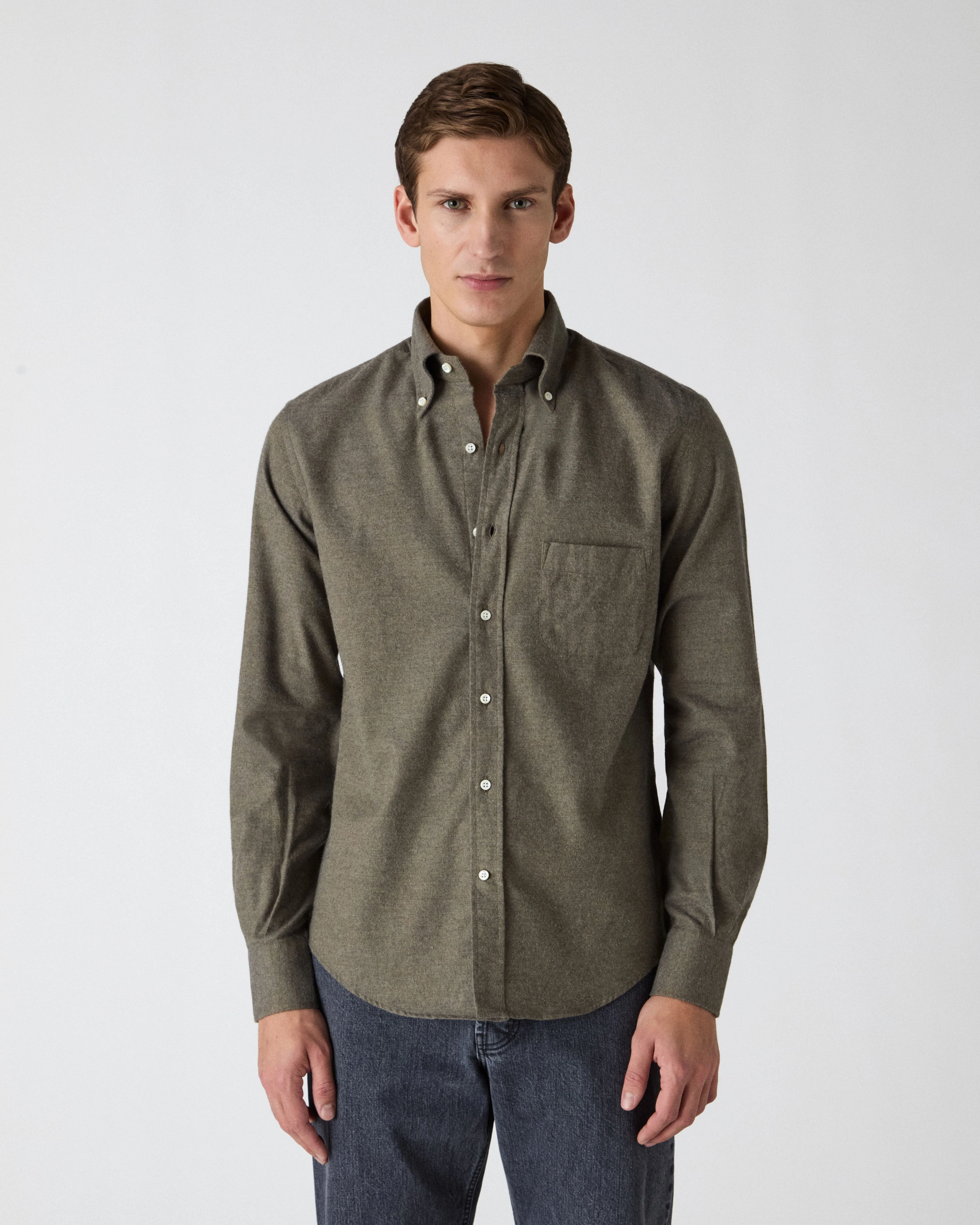 Ferdinand Cotton/Cashmere Button Down Shirt - Moss Green - Image 3