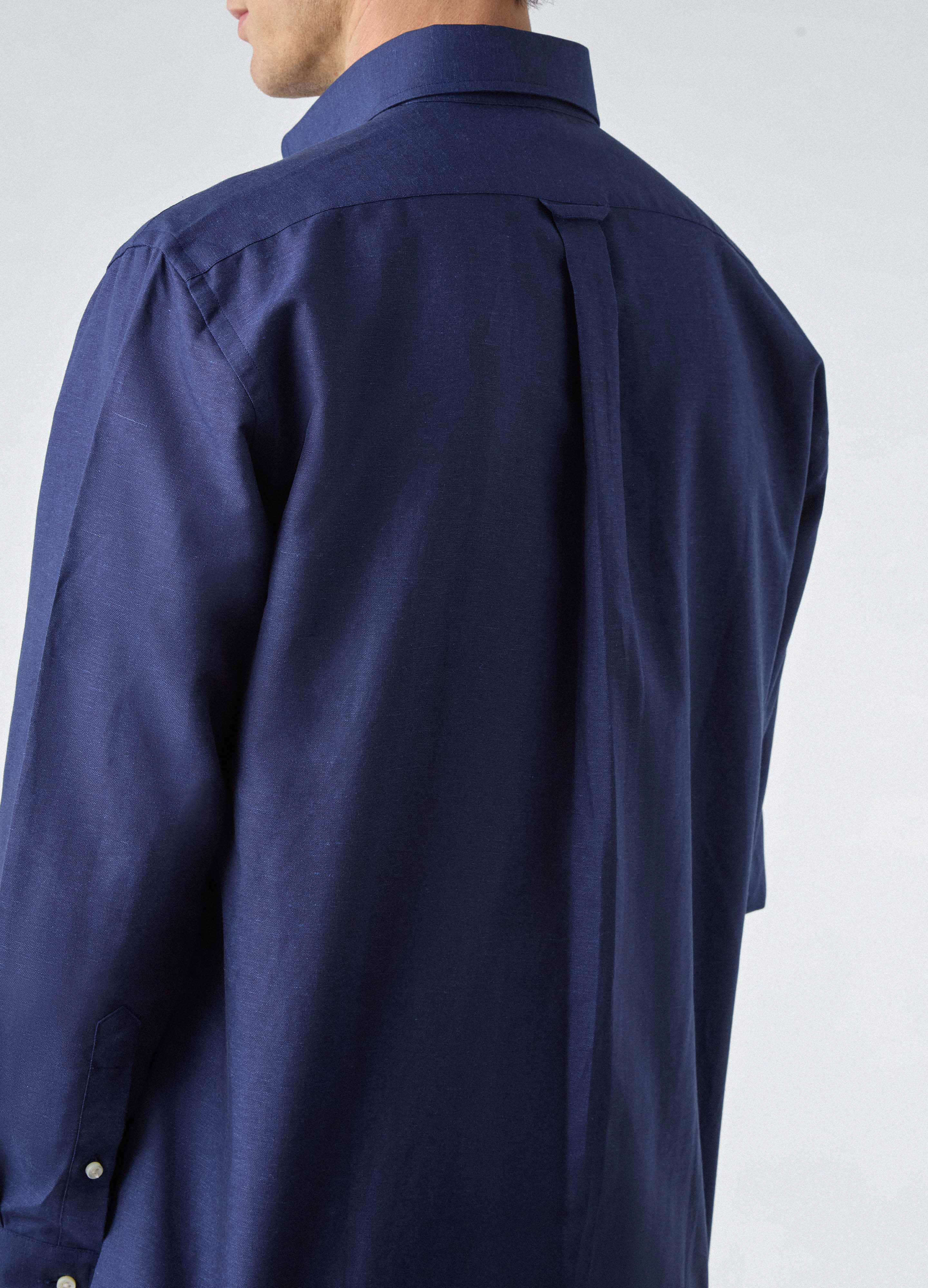 Ferdinand Cotton/Linen Button Down Shirt - Navy - Image 4