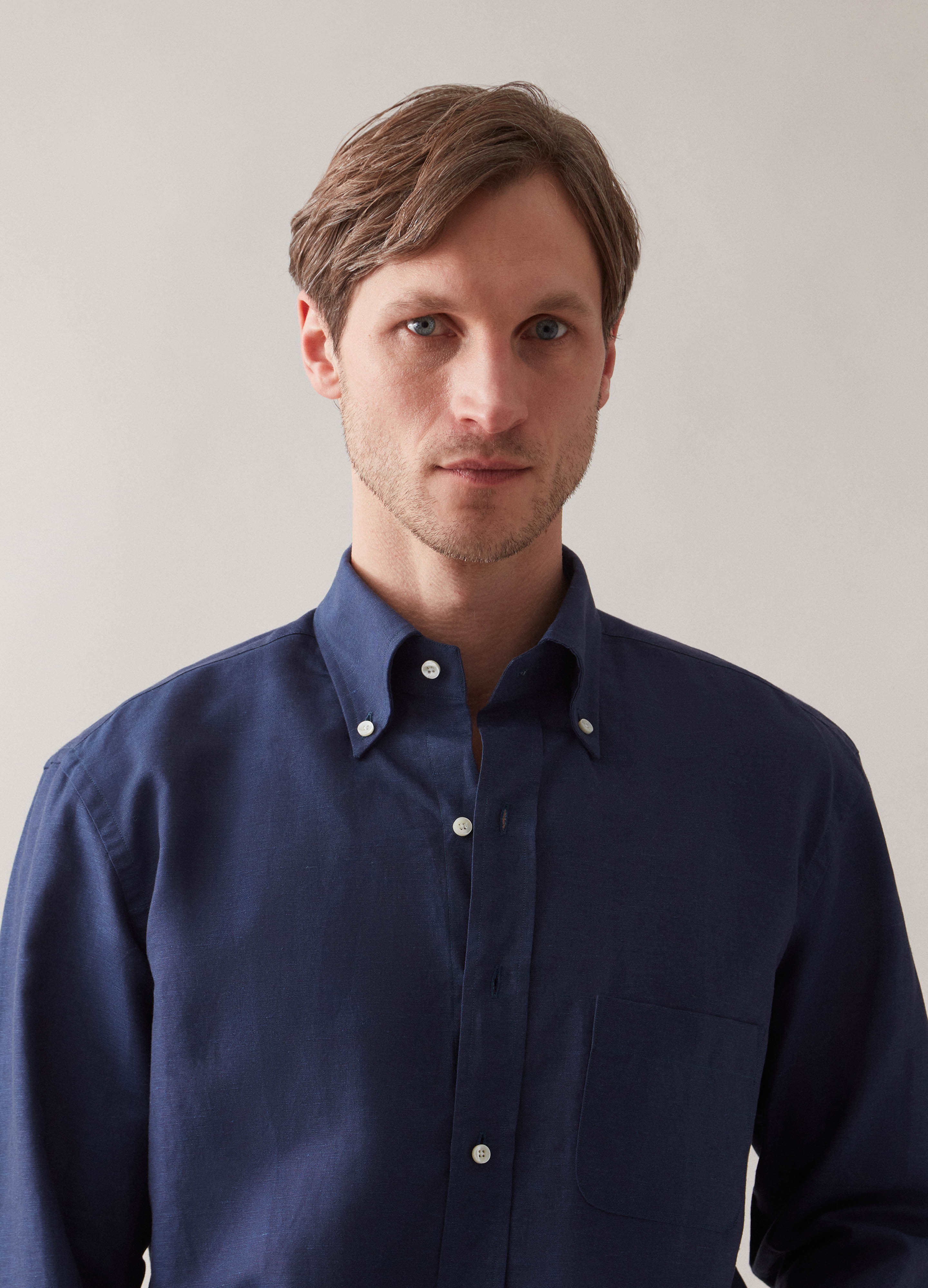 Ferdinand Cotton/Linen Button Down Shirt - Navy - Image 2
