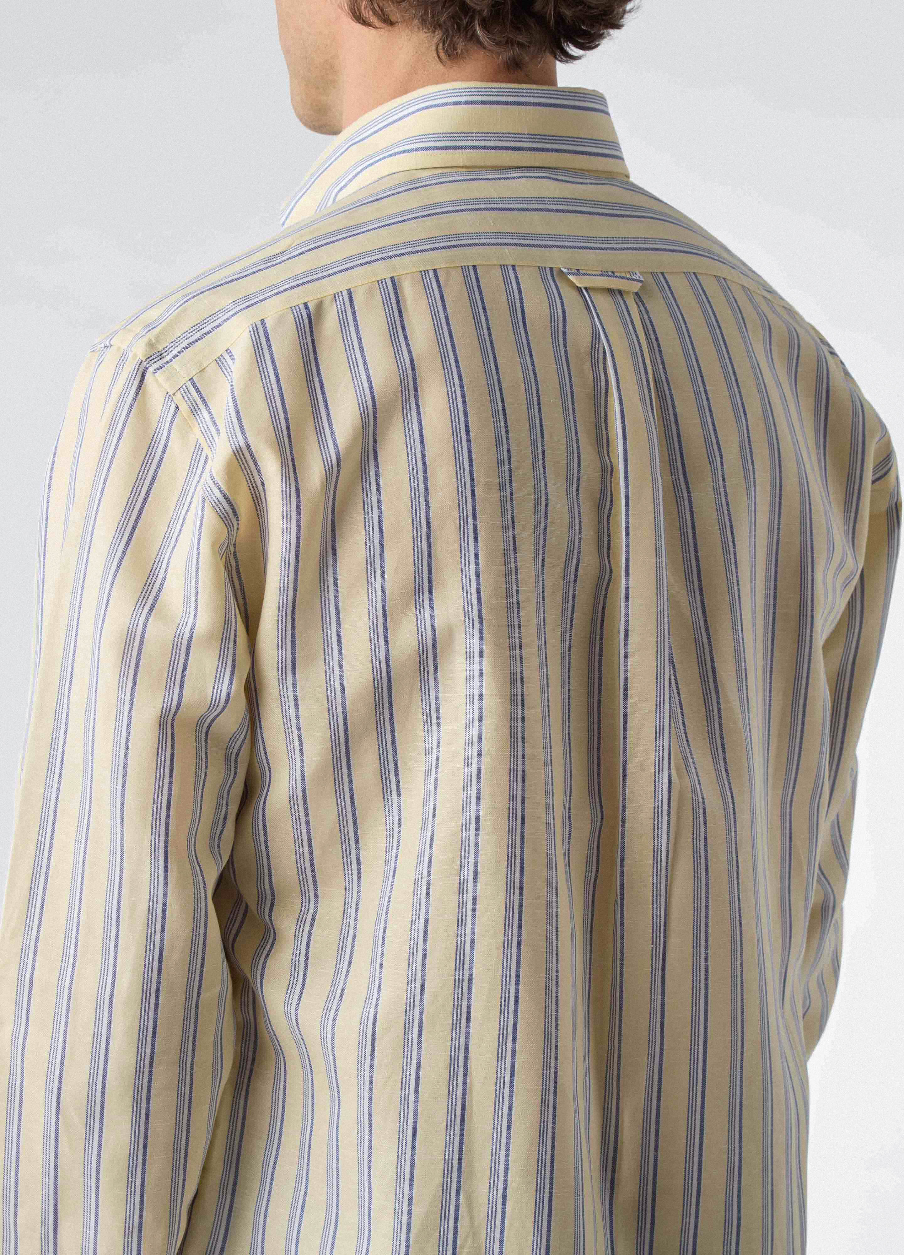 Ferdinand Cotton/Linen Button Down Shirt - Yellow/Blue/White - Image 5