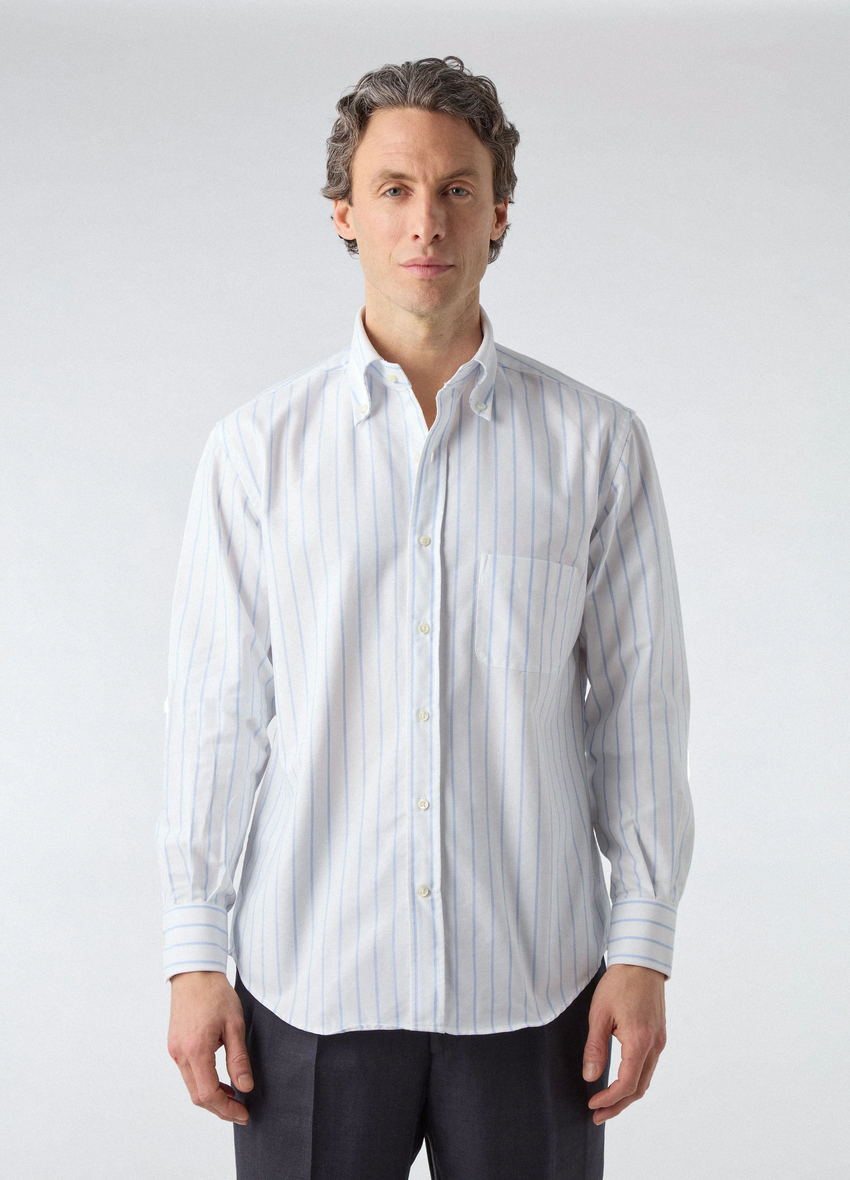 Ferdinand Oxford Button Down Shirt - White/Blue Thin Stripe - Image 4