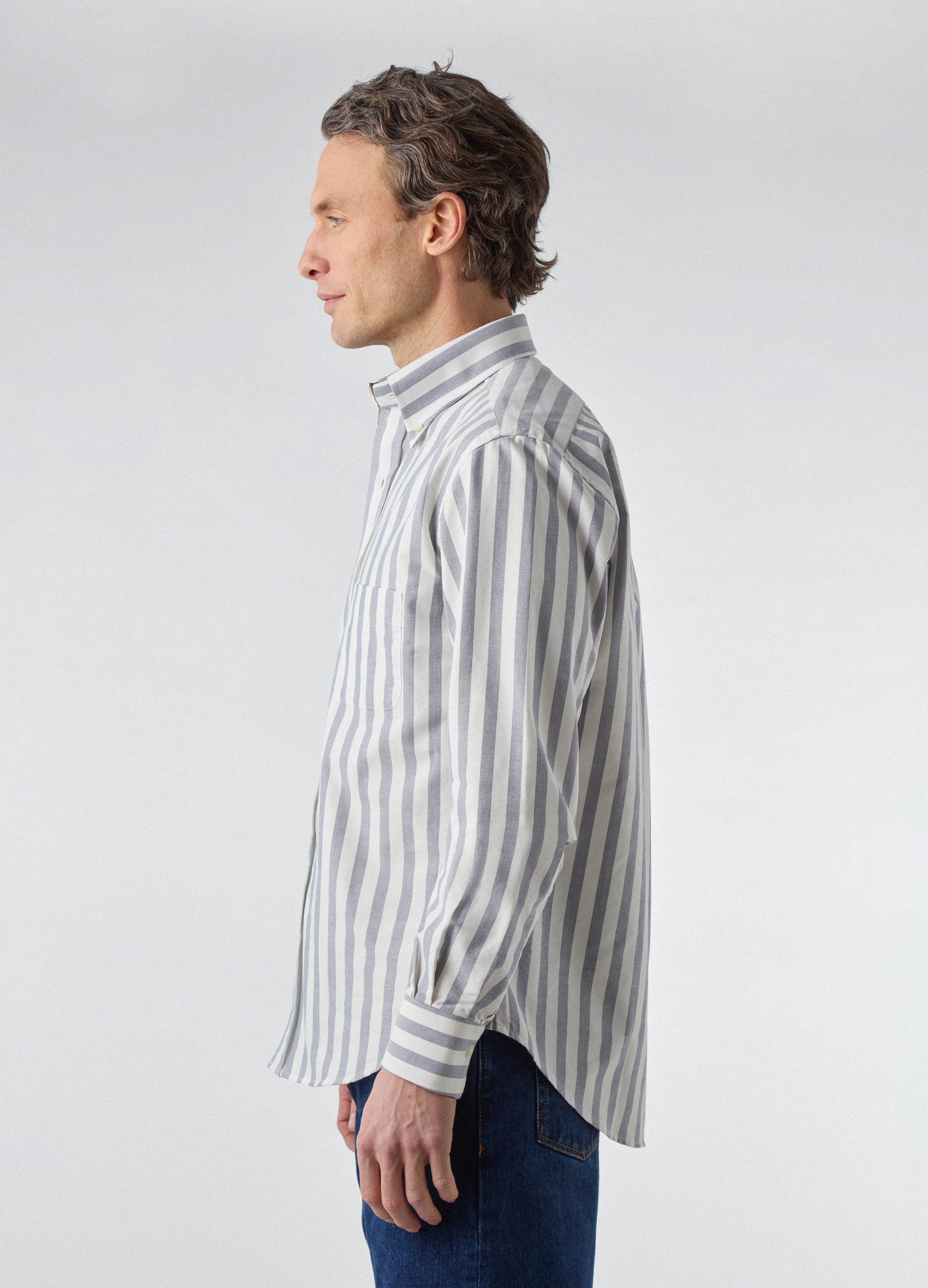 Ferdinand Oxford Button Down Shirt - Off White/Navy Butcher Stripe - Image 3
