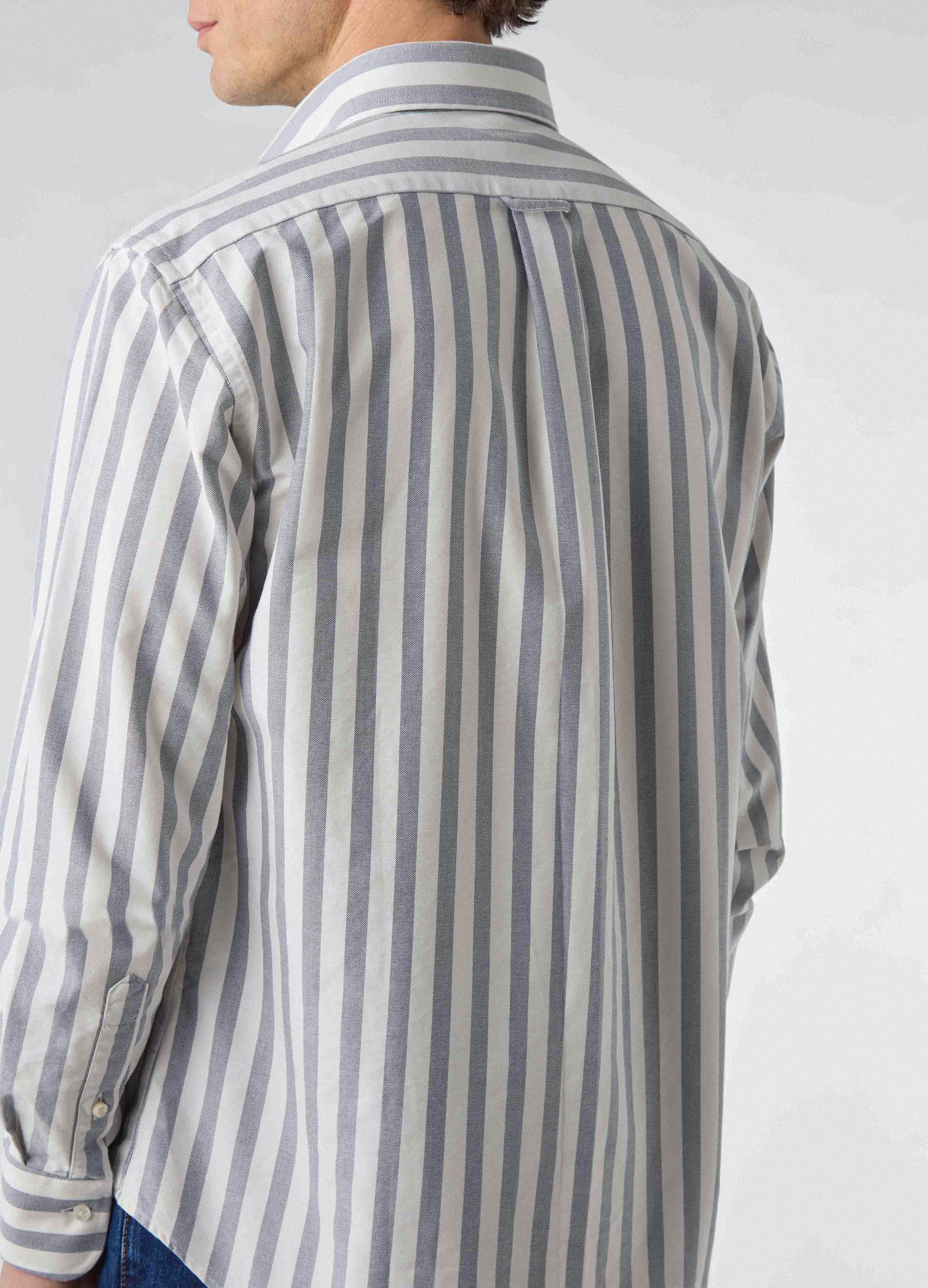 Ferdinand Oxford Button Down Shirt - Off White/Navy Butcher Stripe - Image 4