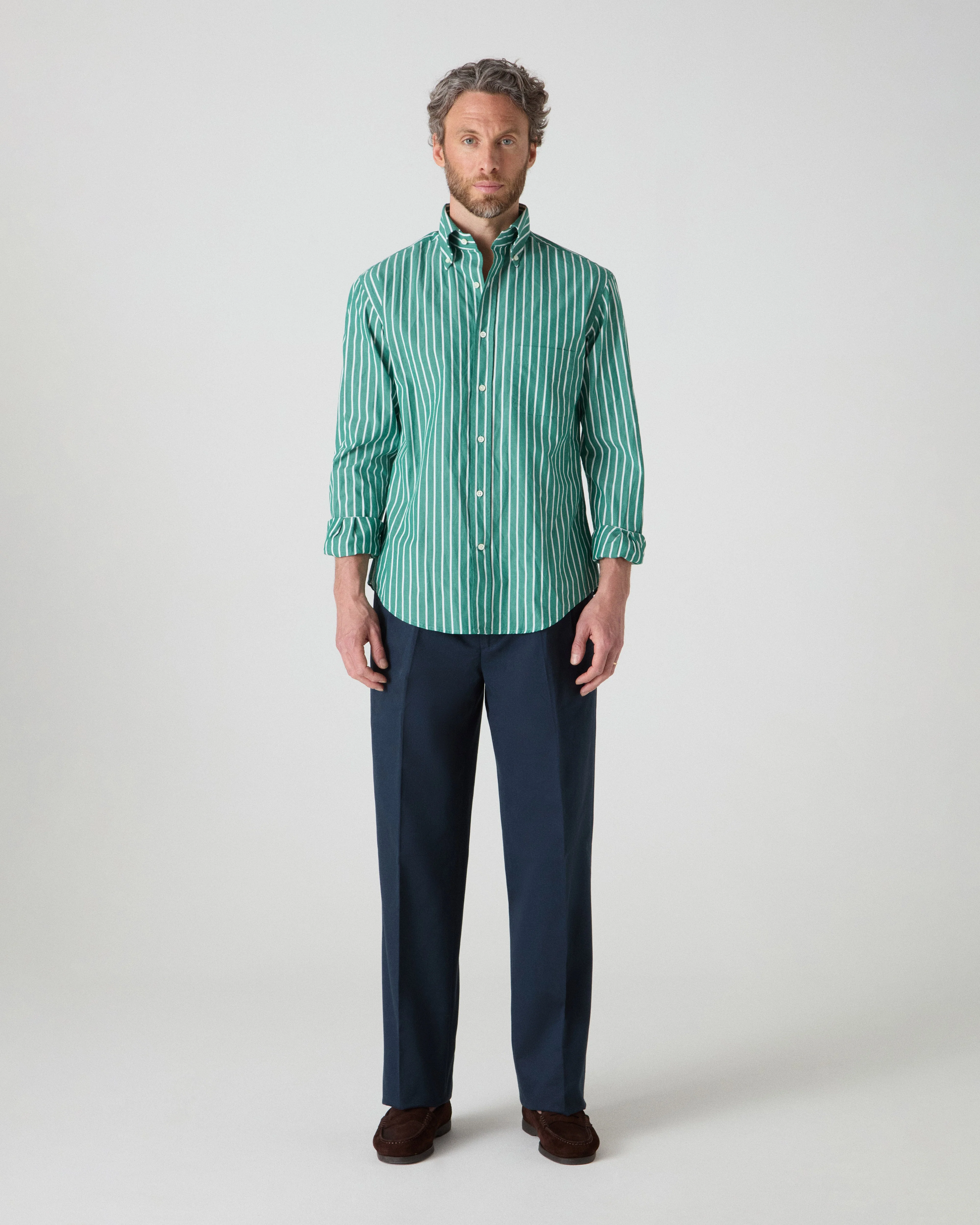 Ferdinand Poplin Button Down Shirt - Pine/White