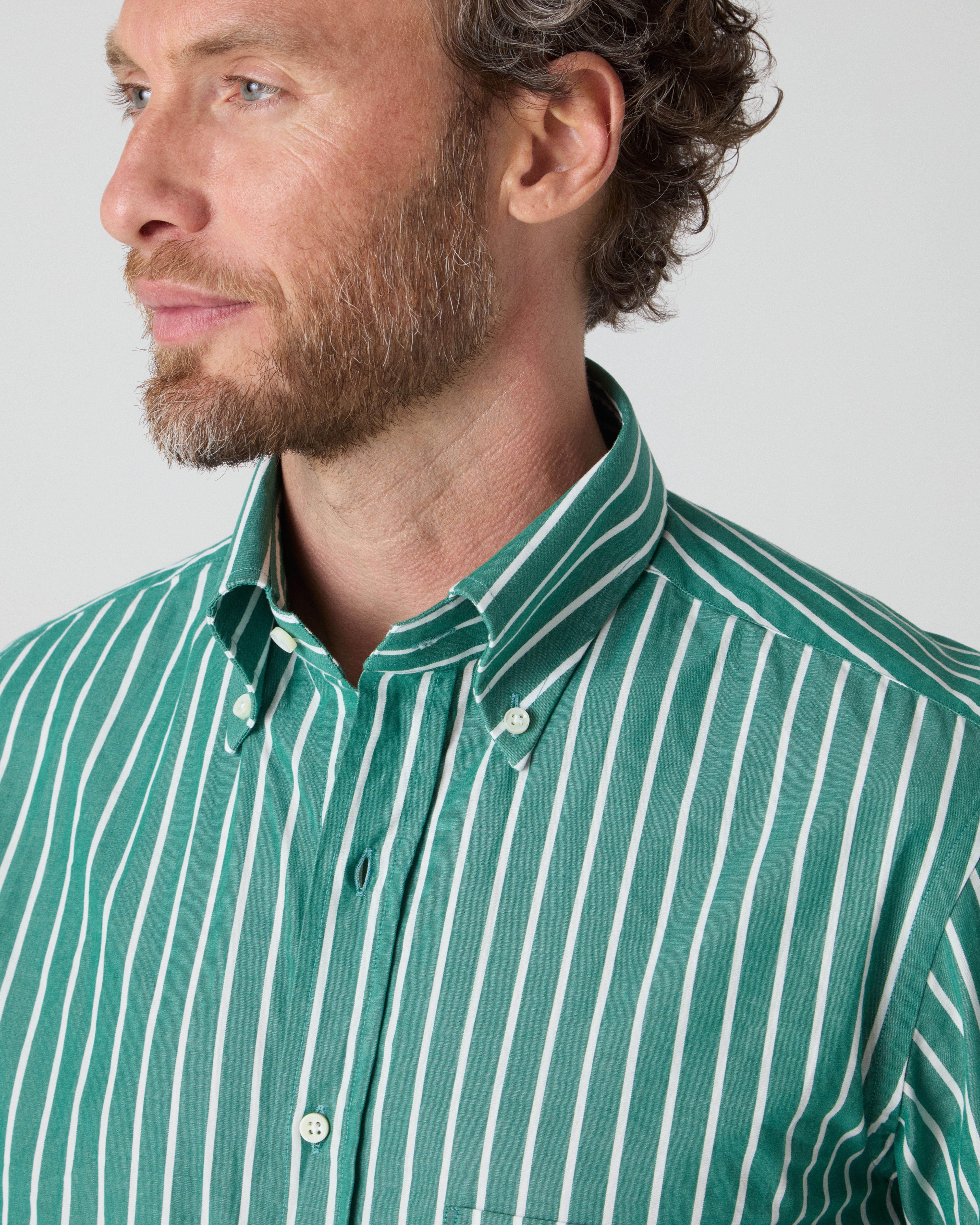 Ferdinand Poplin Button Down Shirt - Pine/White - Image 2