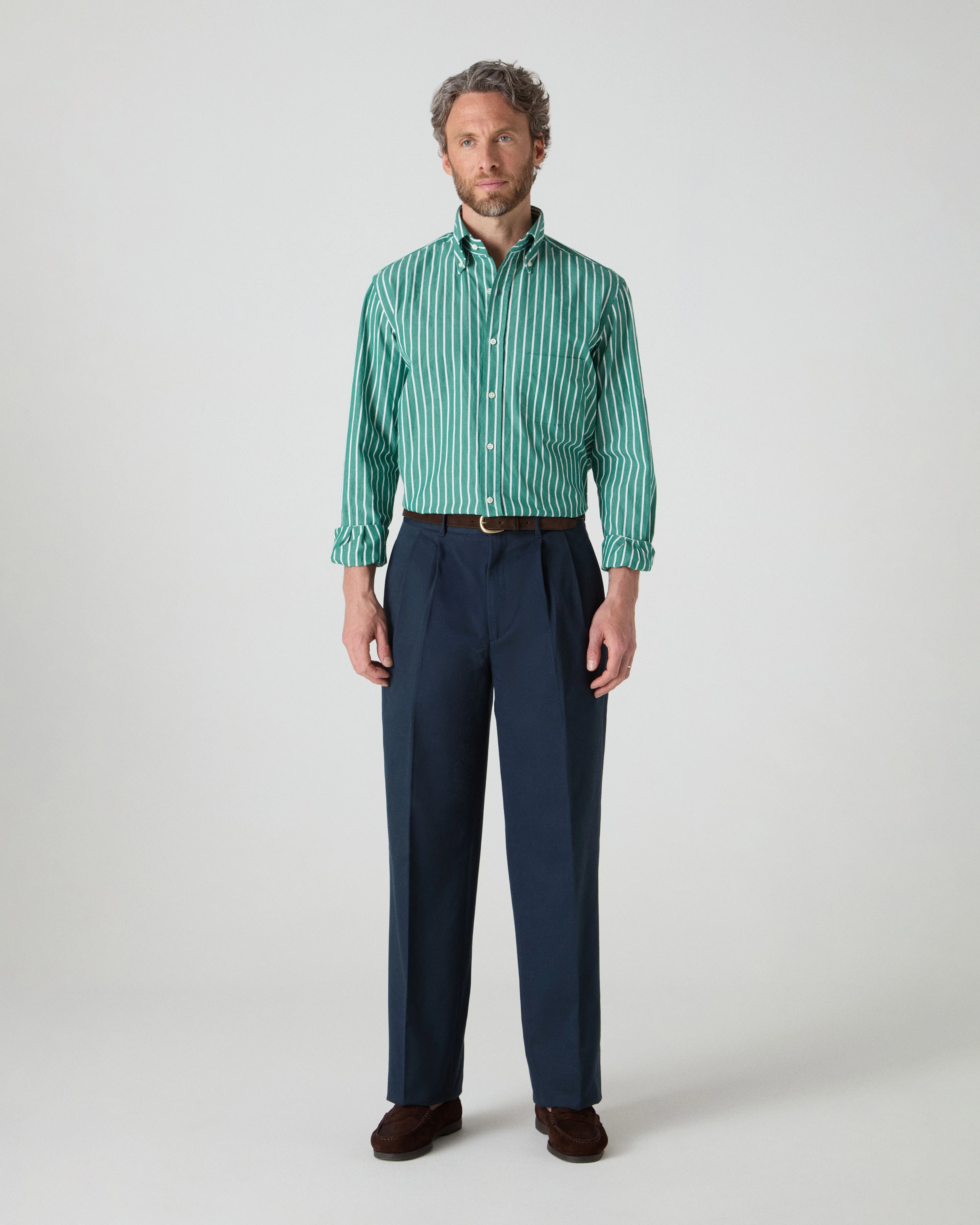 Ferdinand Poplin Button Down Shirt - Pine/White - Image 4