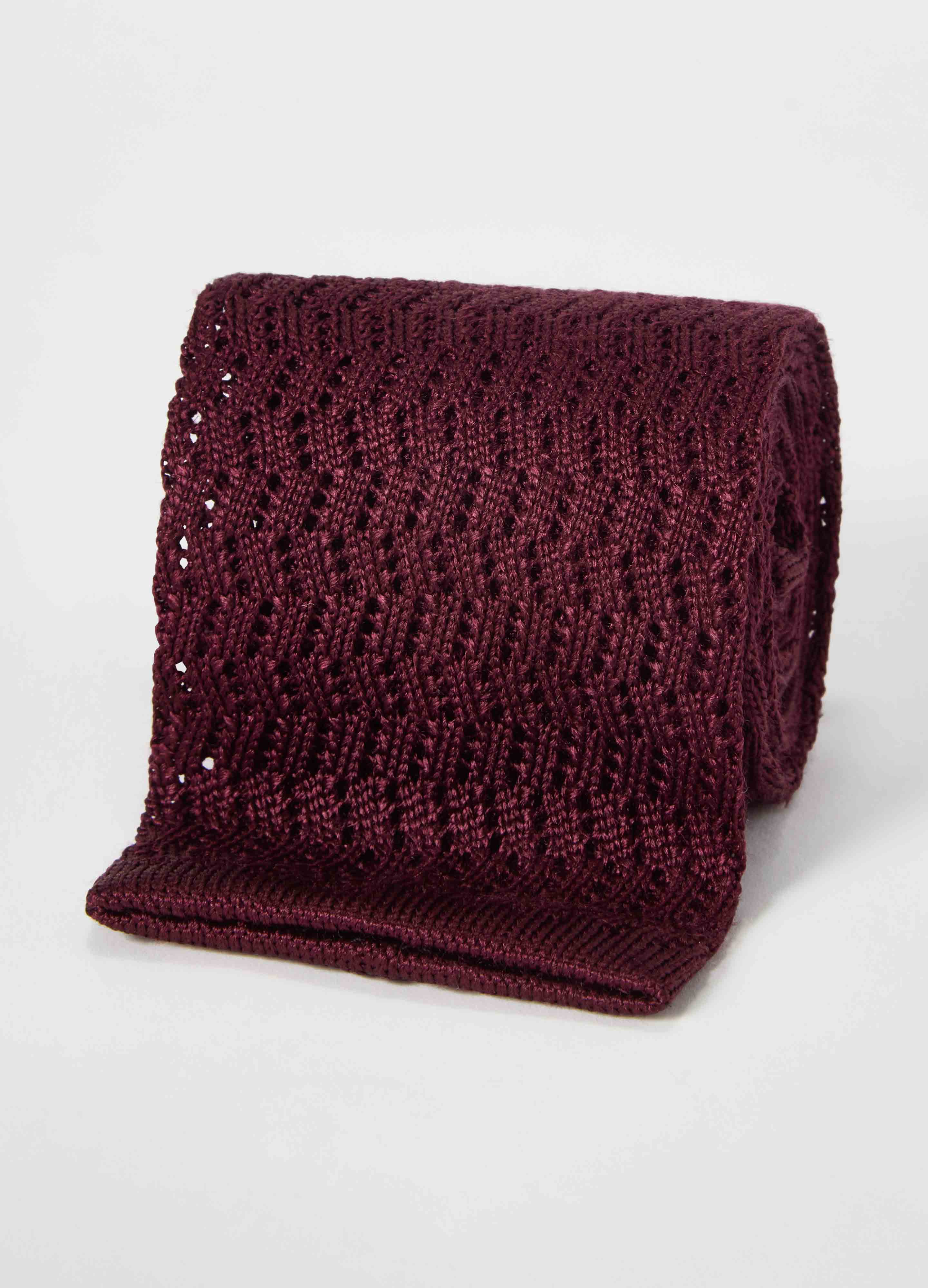 Knitted Zig Zag Tie - Bordeaux - Image 2