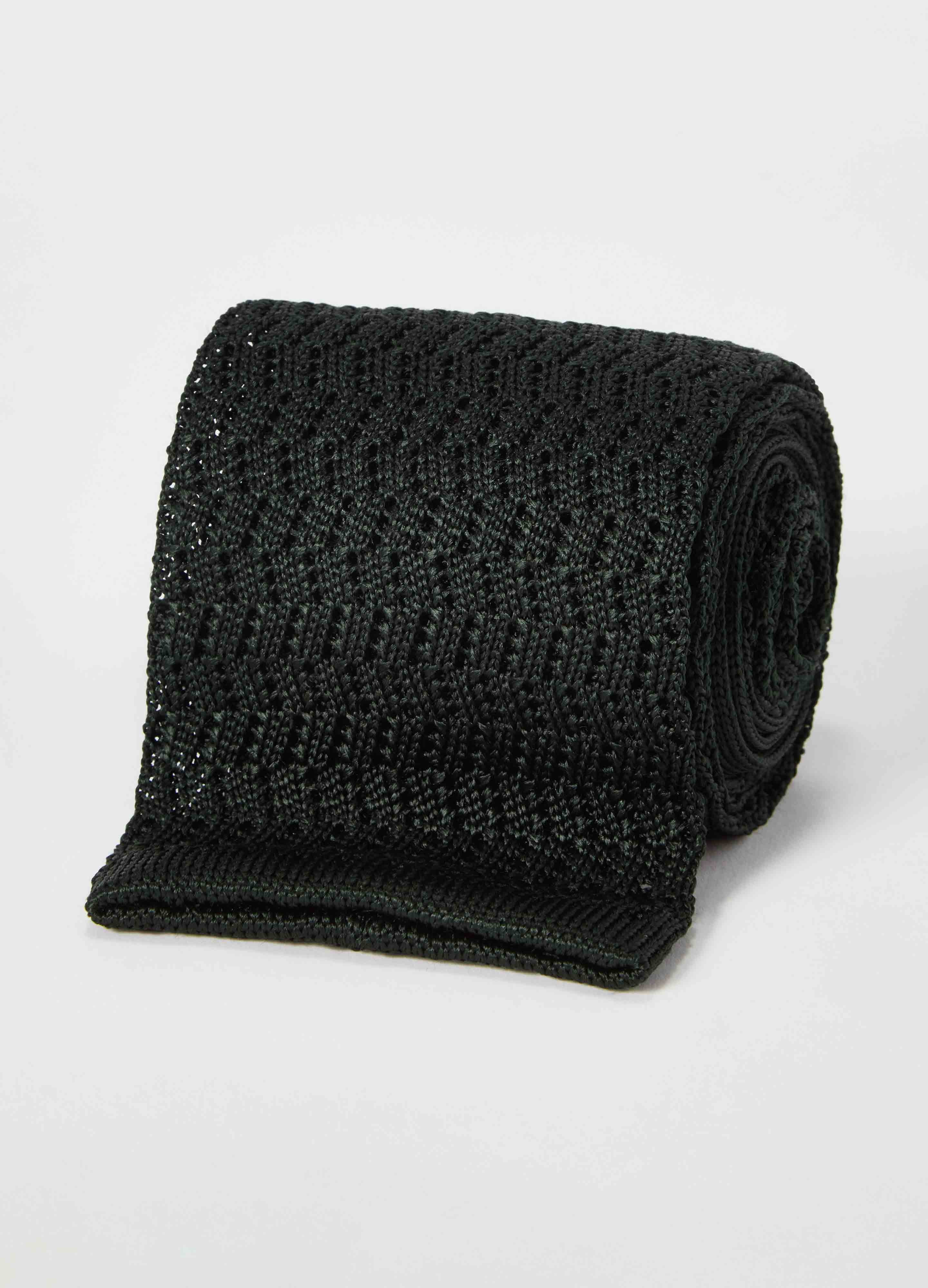 Knitted Zig Zag Tie - Bottle Green - Image 2