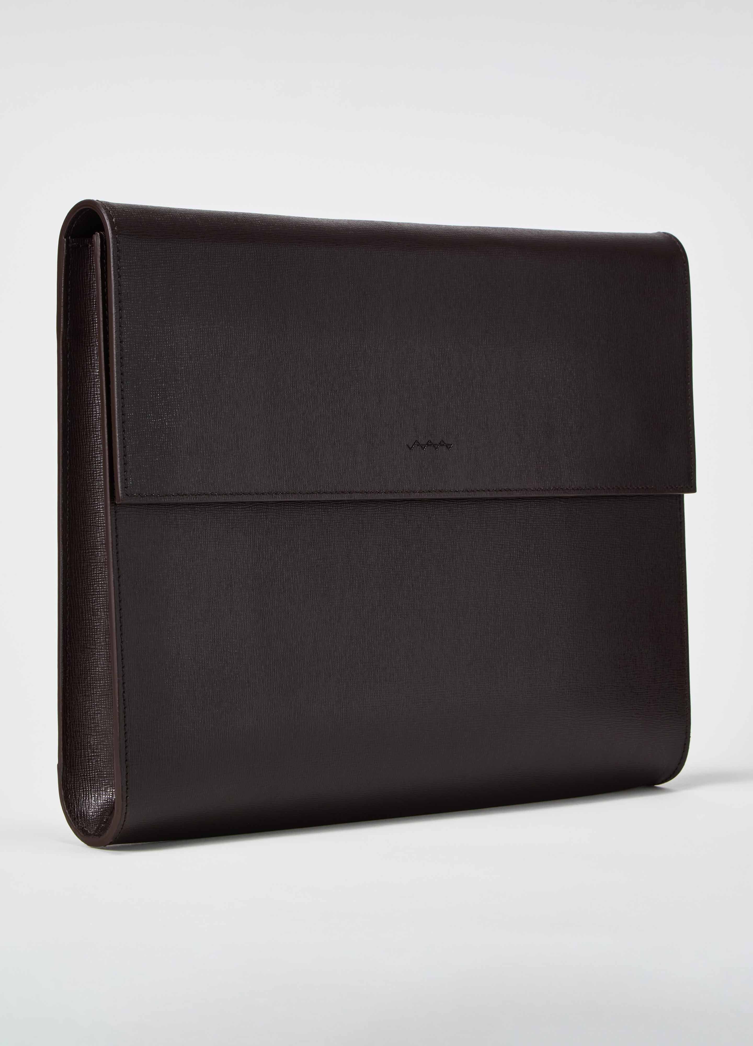 Saffiano Leather Laptop Portfolio - Dark Brown - Image 3