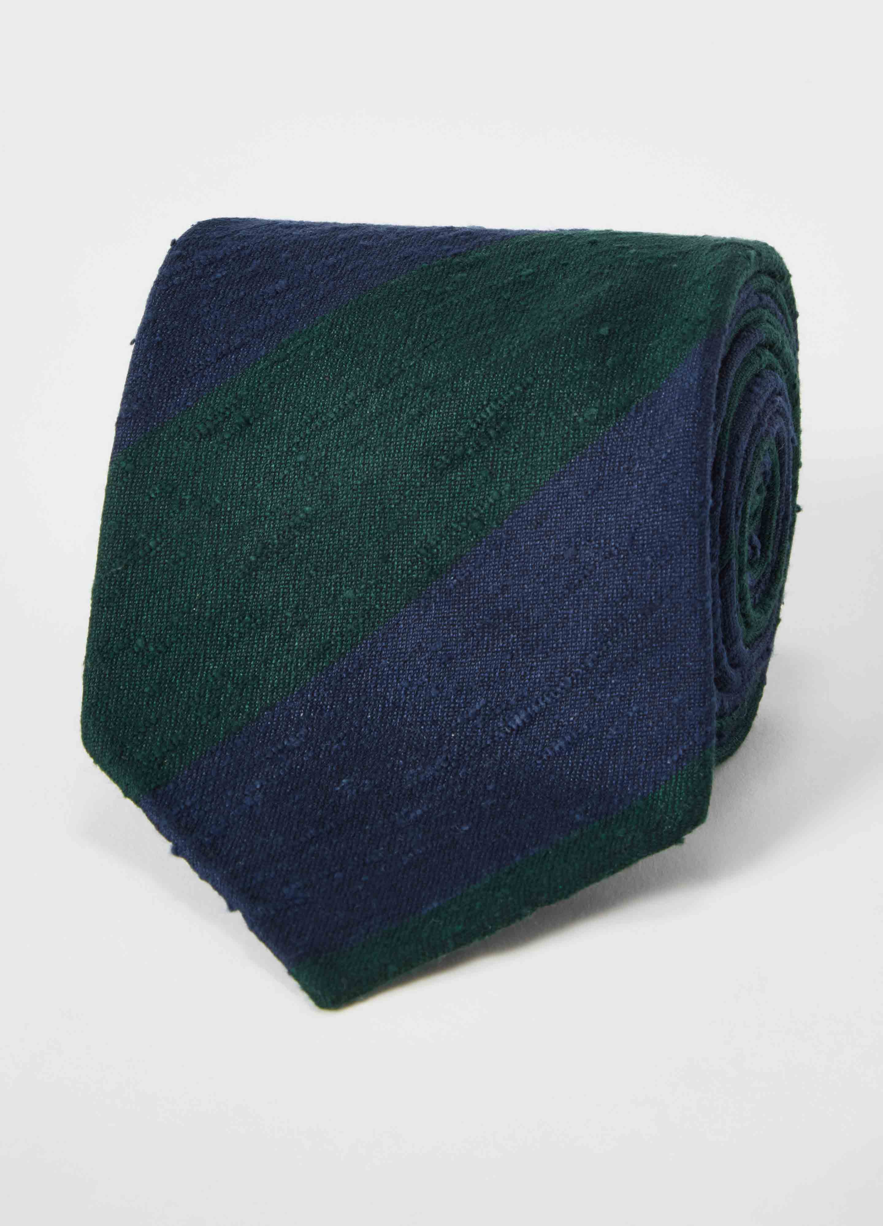 Shantung Block Stripe Tie - Navy/Green - Image 2