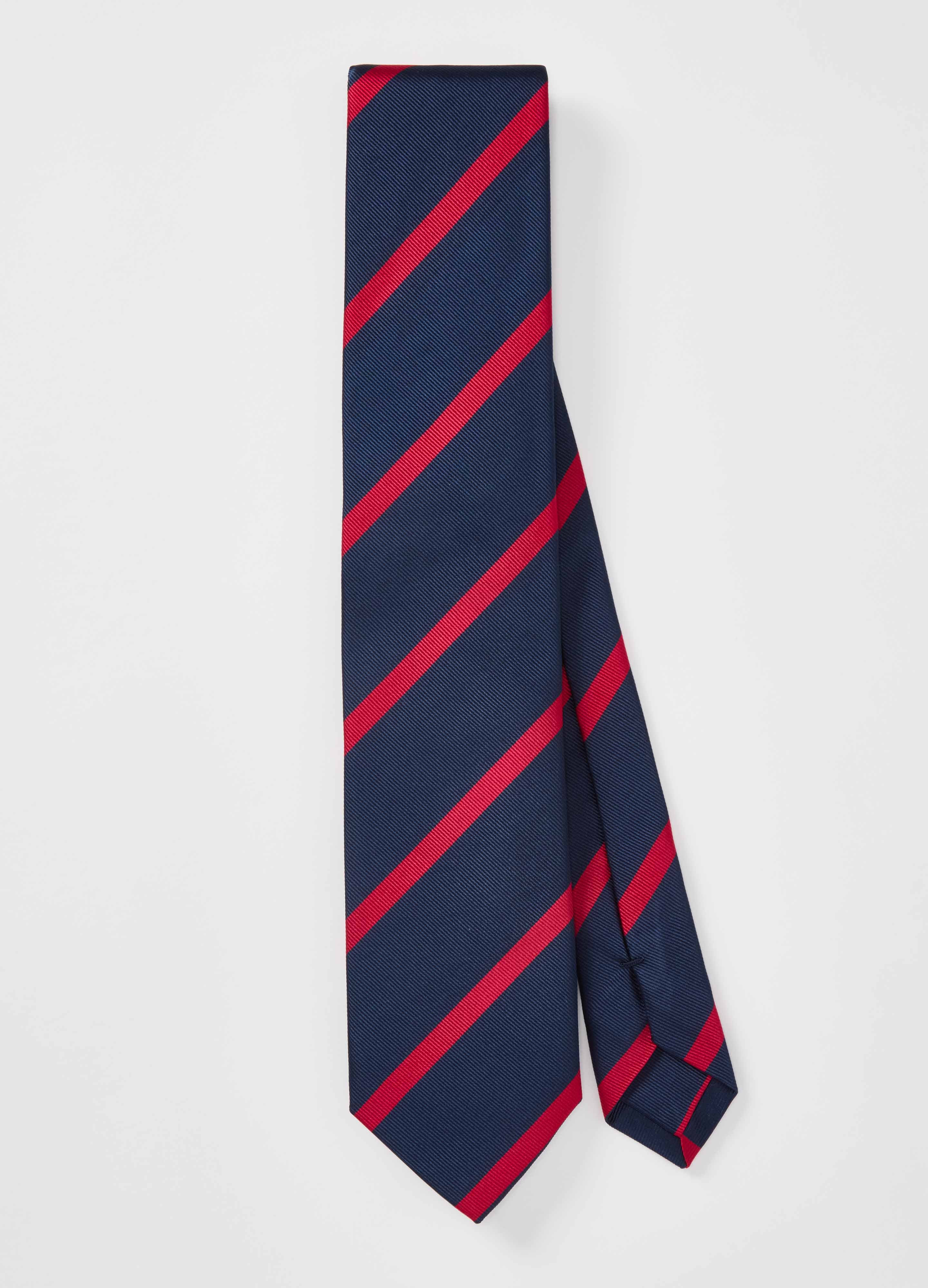 Striped Silk Tie - Navy/Red