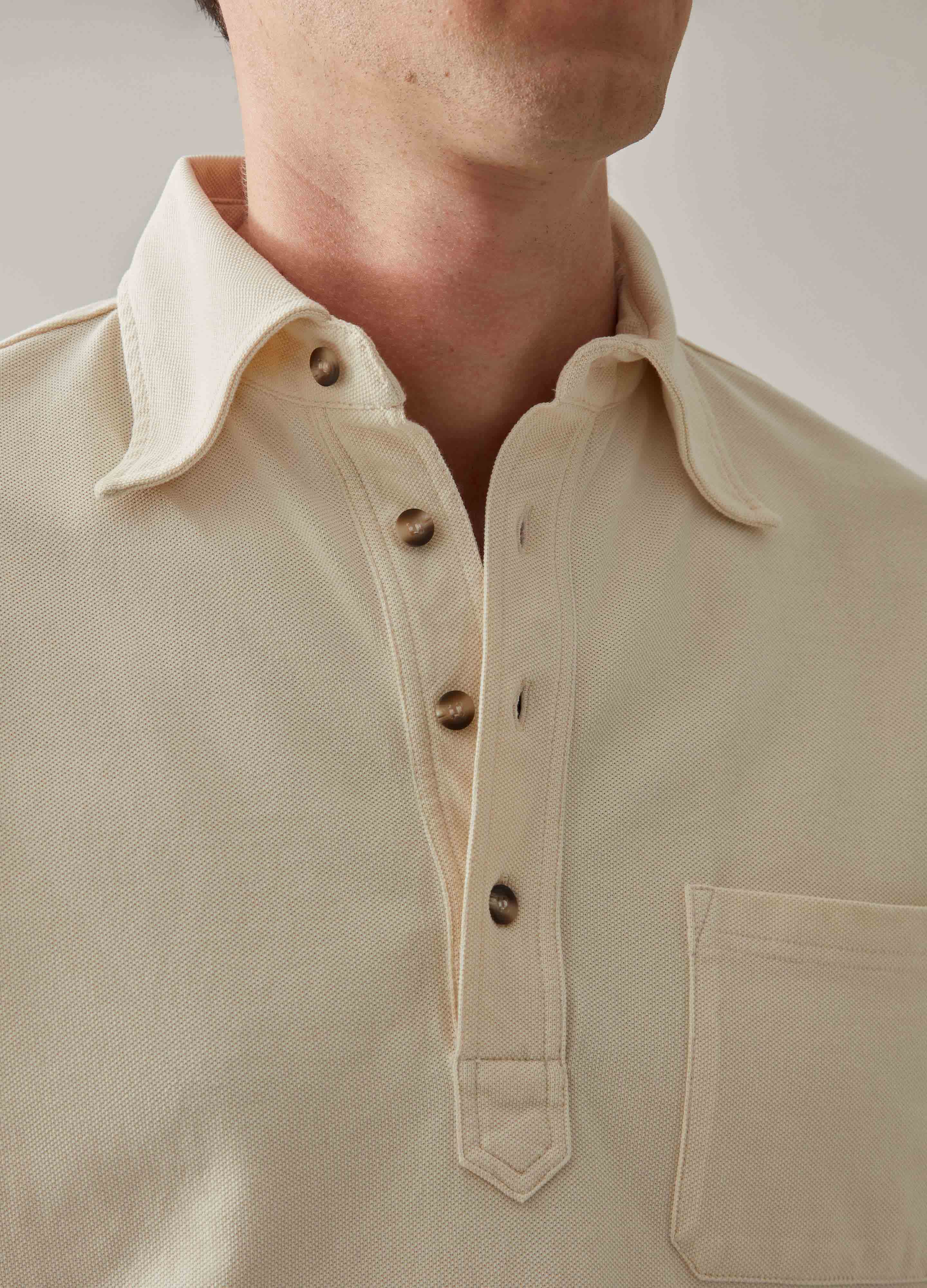 Teddy Long Sleeve Polo Shirt - Sand - Image 2