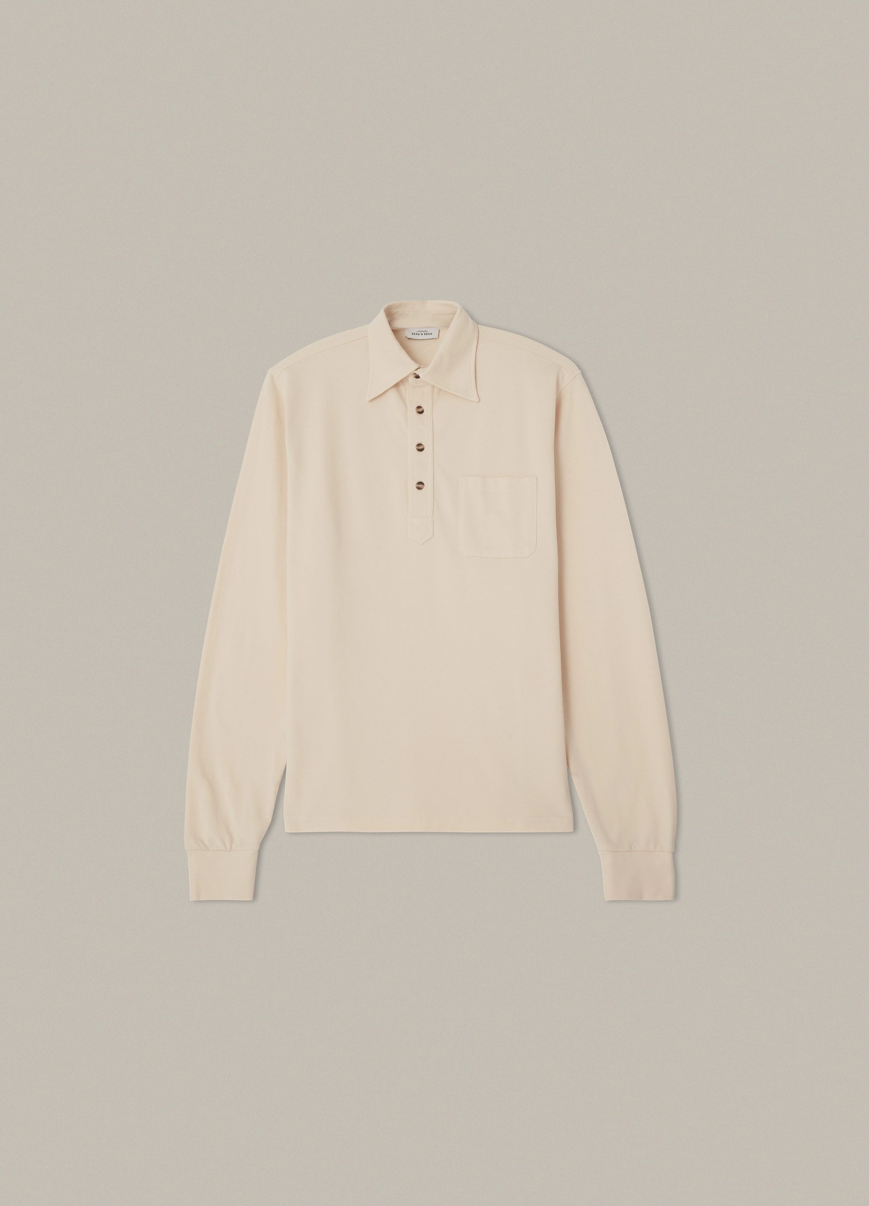 Teddy Long Sleeve Polo Shirt - Sand - Image 3